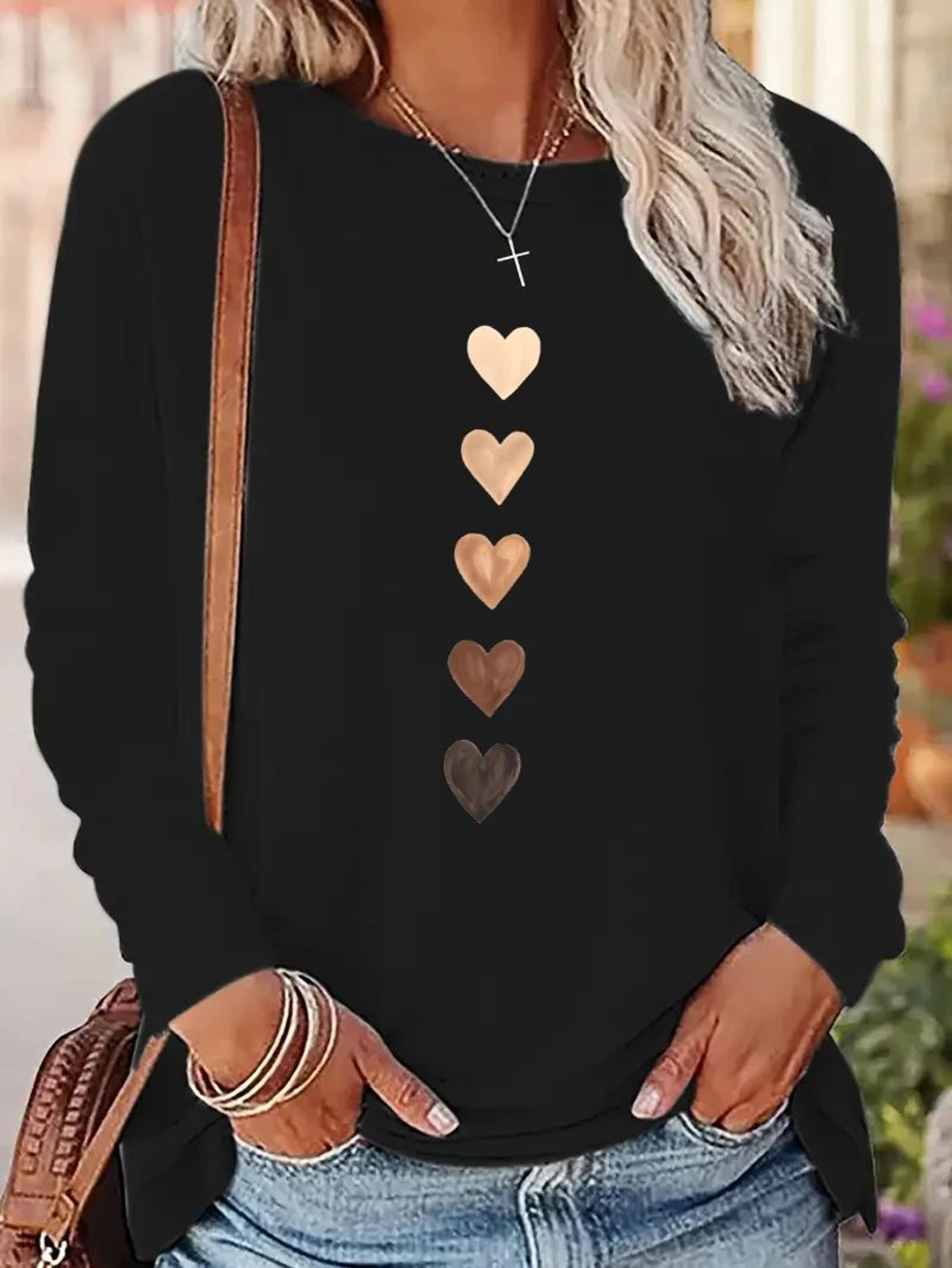 y2k heart print long sleeve shirt – womens vintage crew neck graphic tee