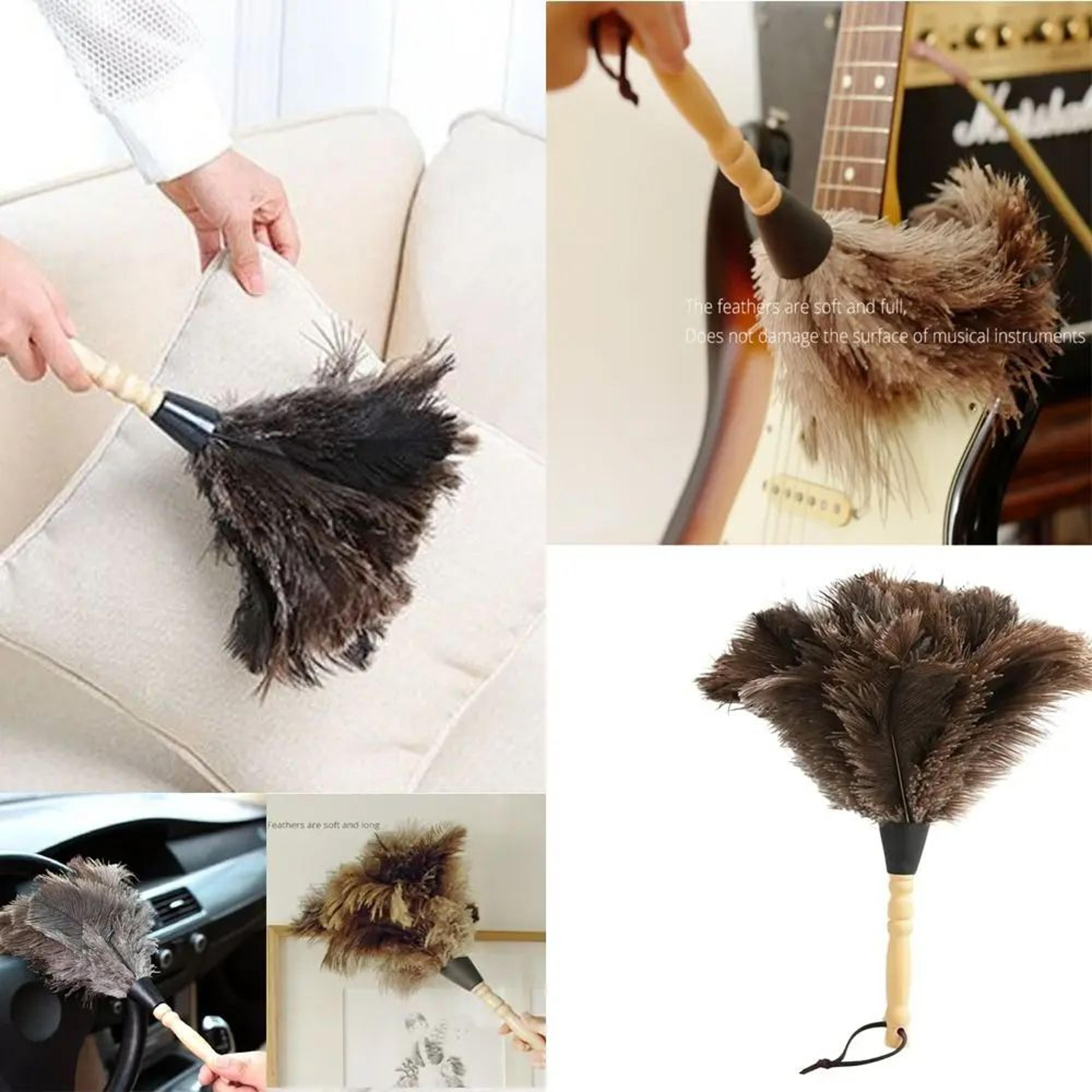 ostrich feather duster for car & home, feather duster with wooden handle – gentle dust removal brush