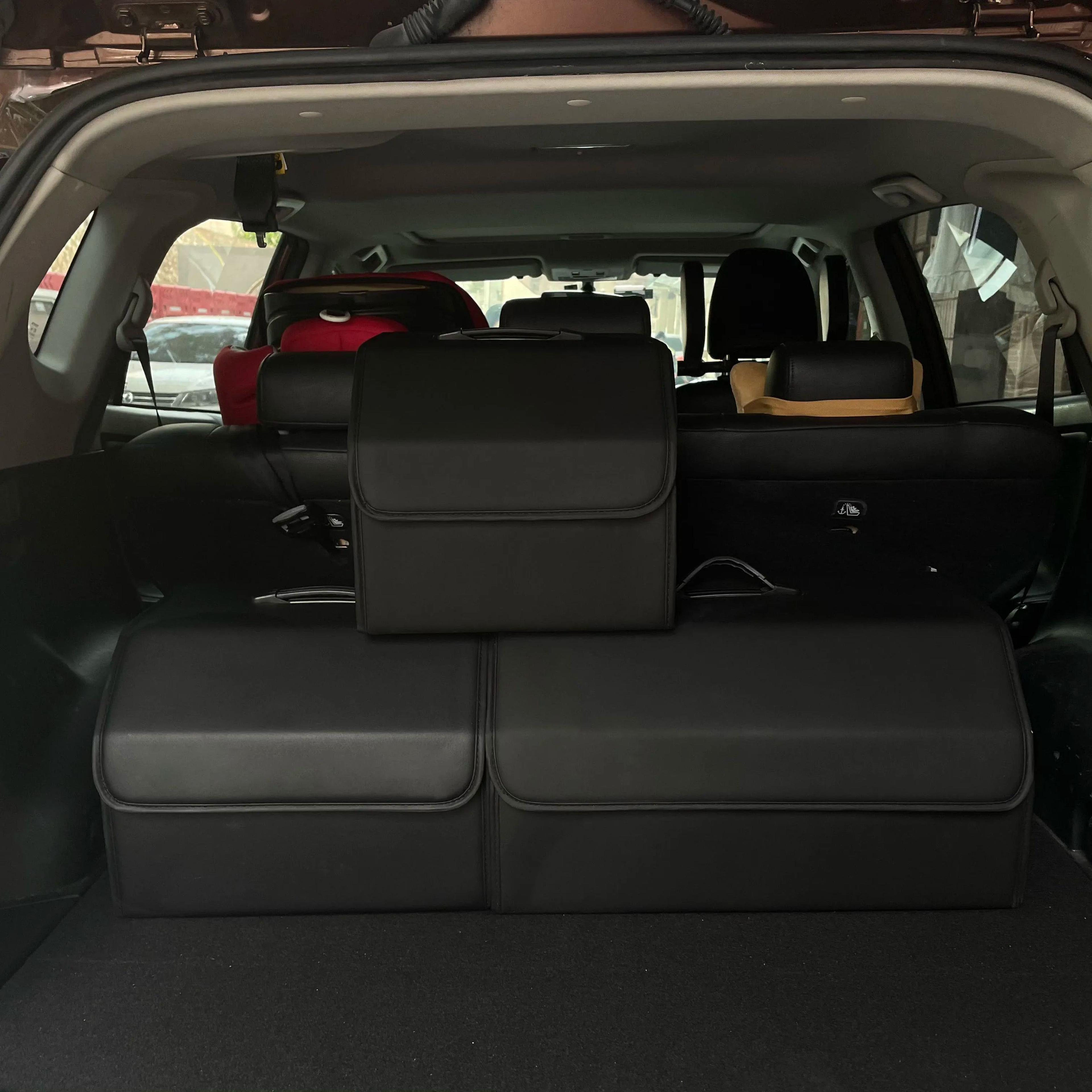 premium car trunk organizer – collapsible pu leather car storage box for suv & sedan