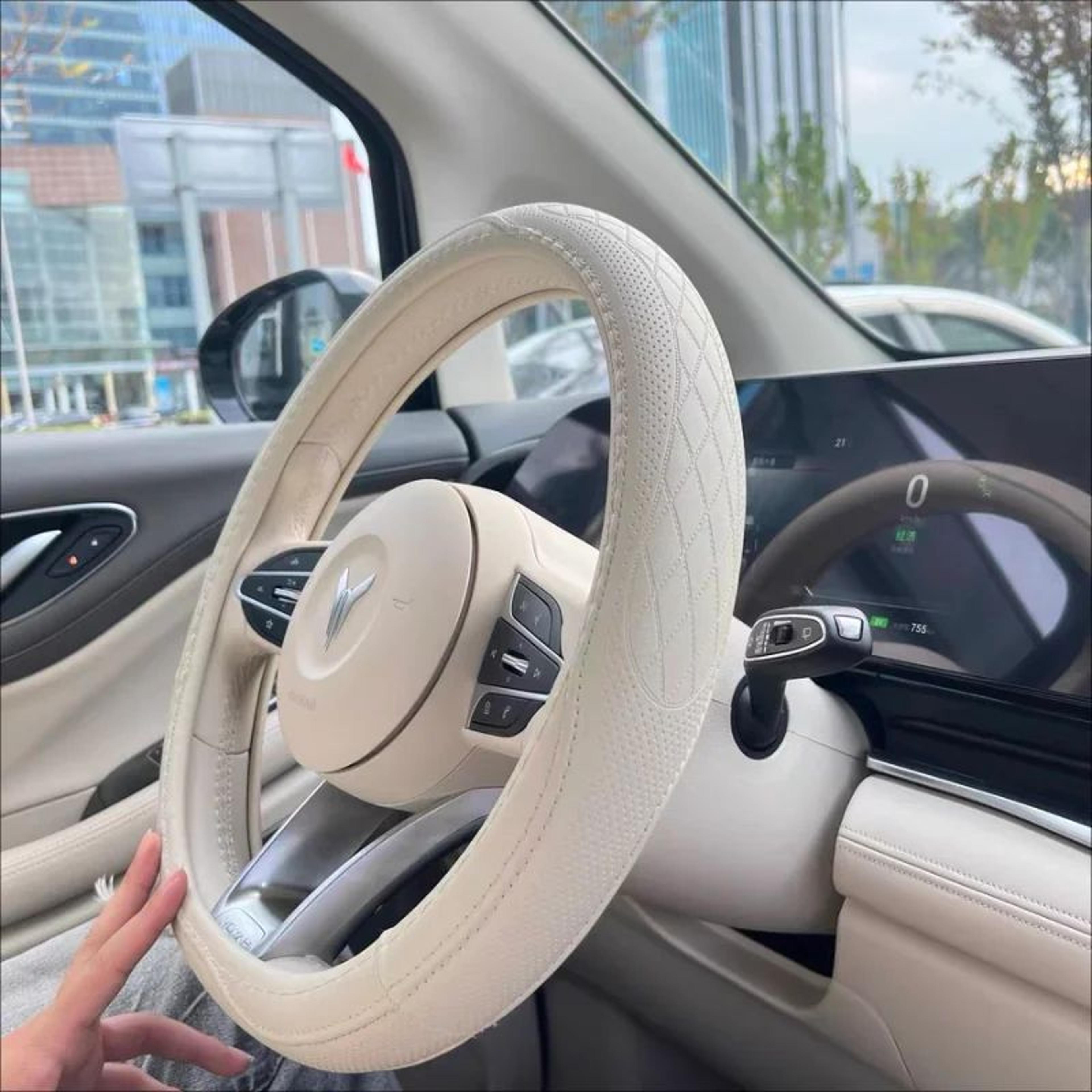 premium napa leather steering wheel cover – breathable non-slip 15 inch universal fit