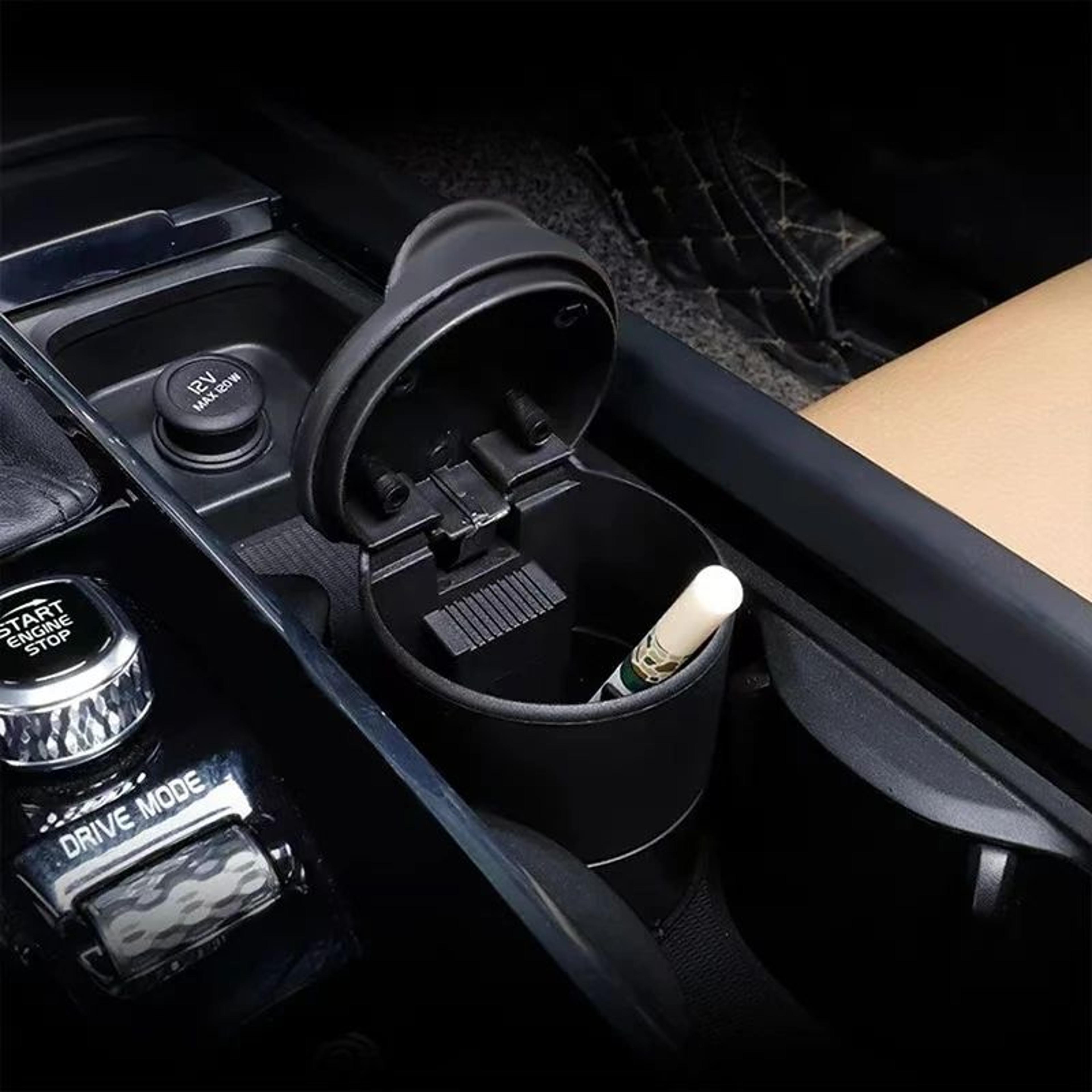 led car ashtray with lid, smokeless cup holder ashtray, portable auto interior accessory (7x7x10cm)