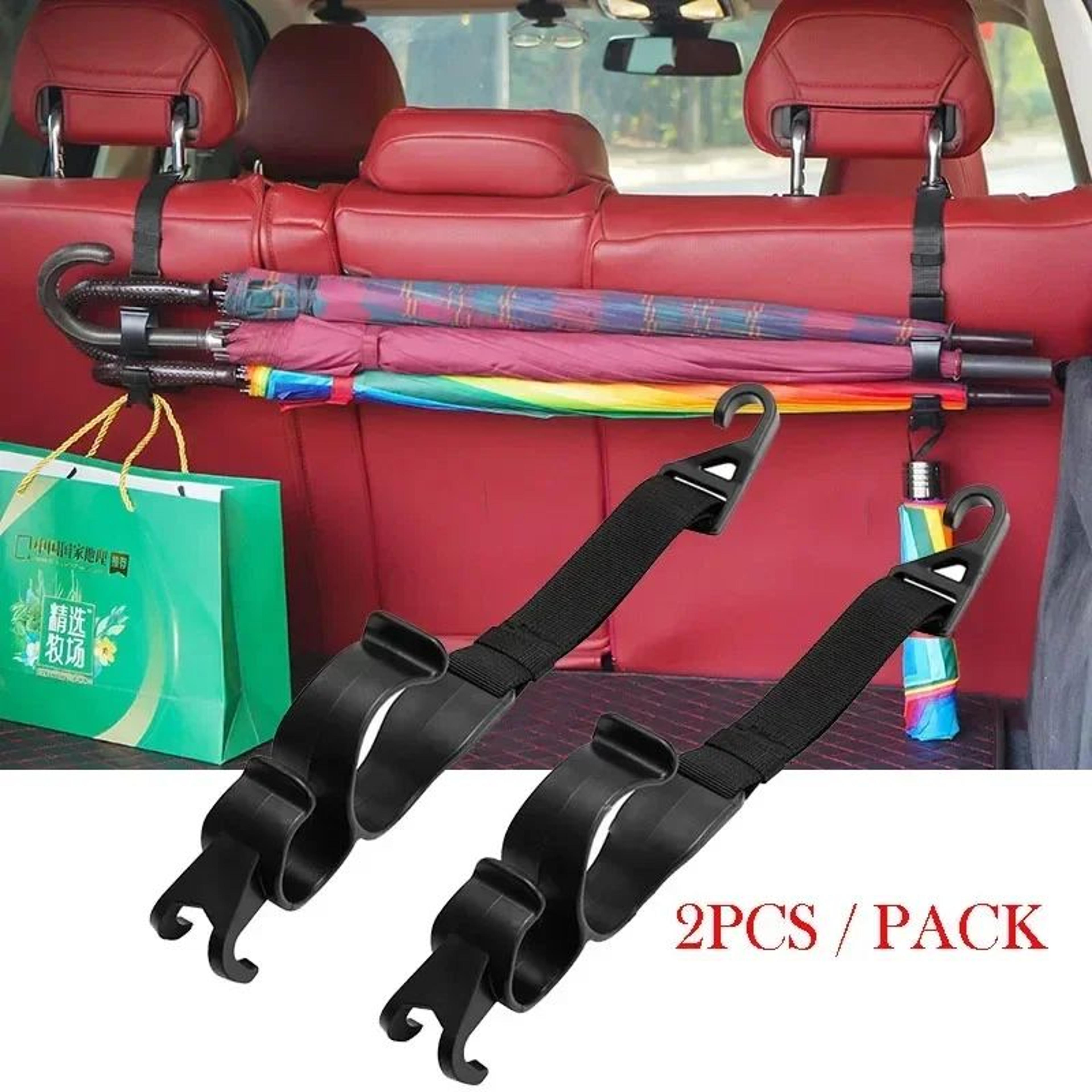 multi-function car headrest hook & umbrella holder – heavy-duty car seat back organizer (2pcs)