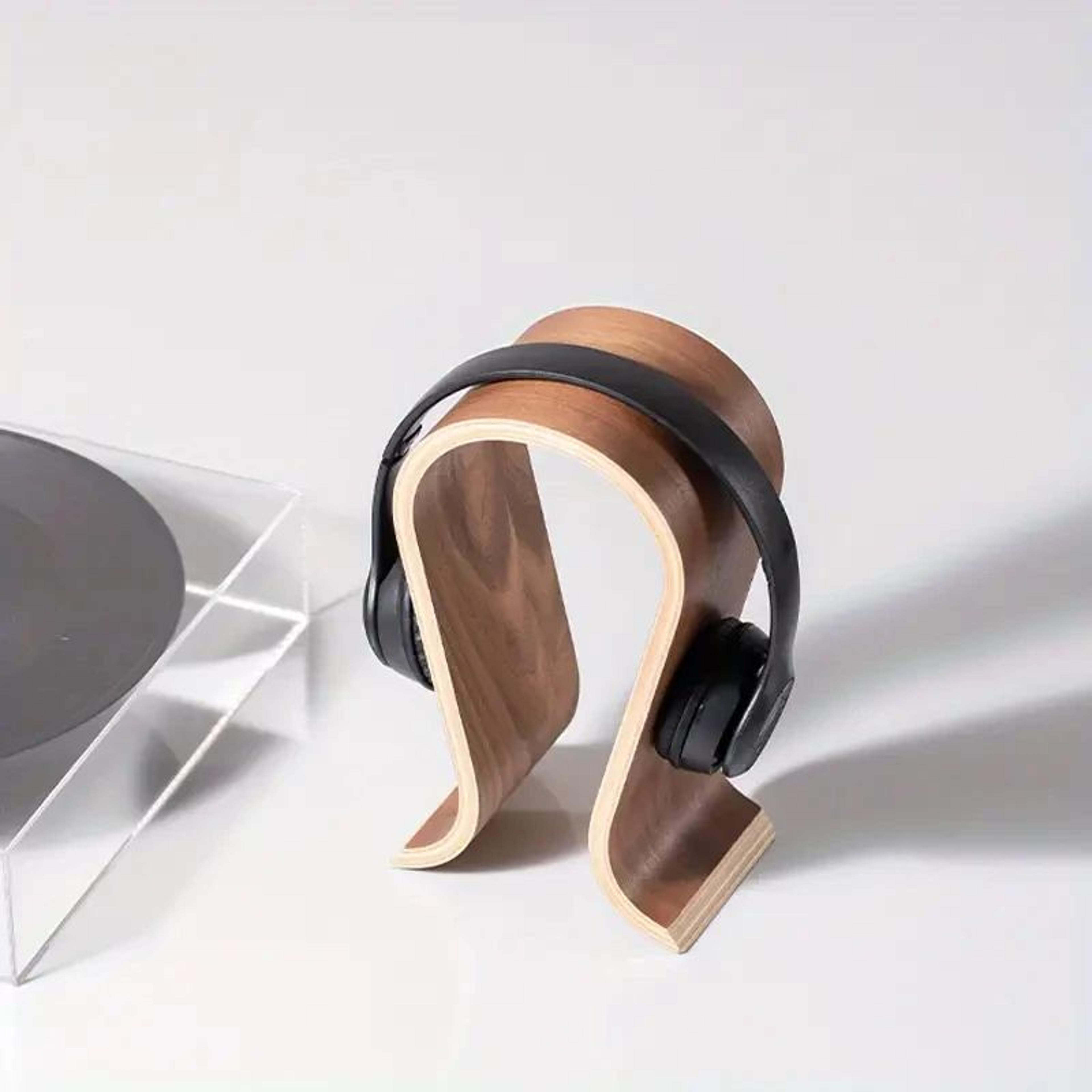 u-shaped wooden headphone stand for desk – desktop headphone holder & display