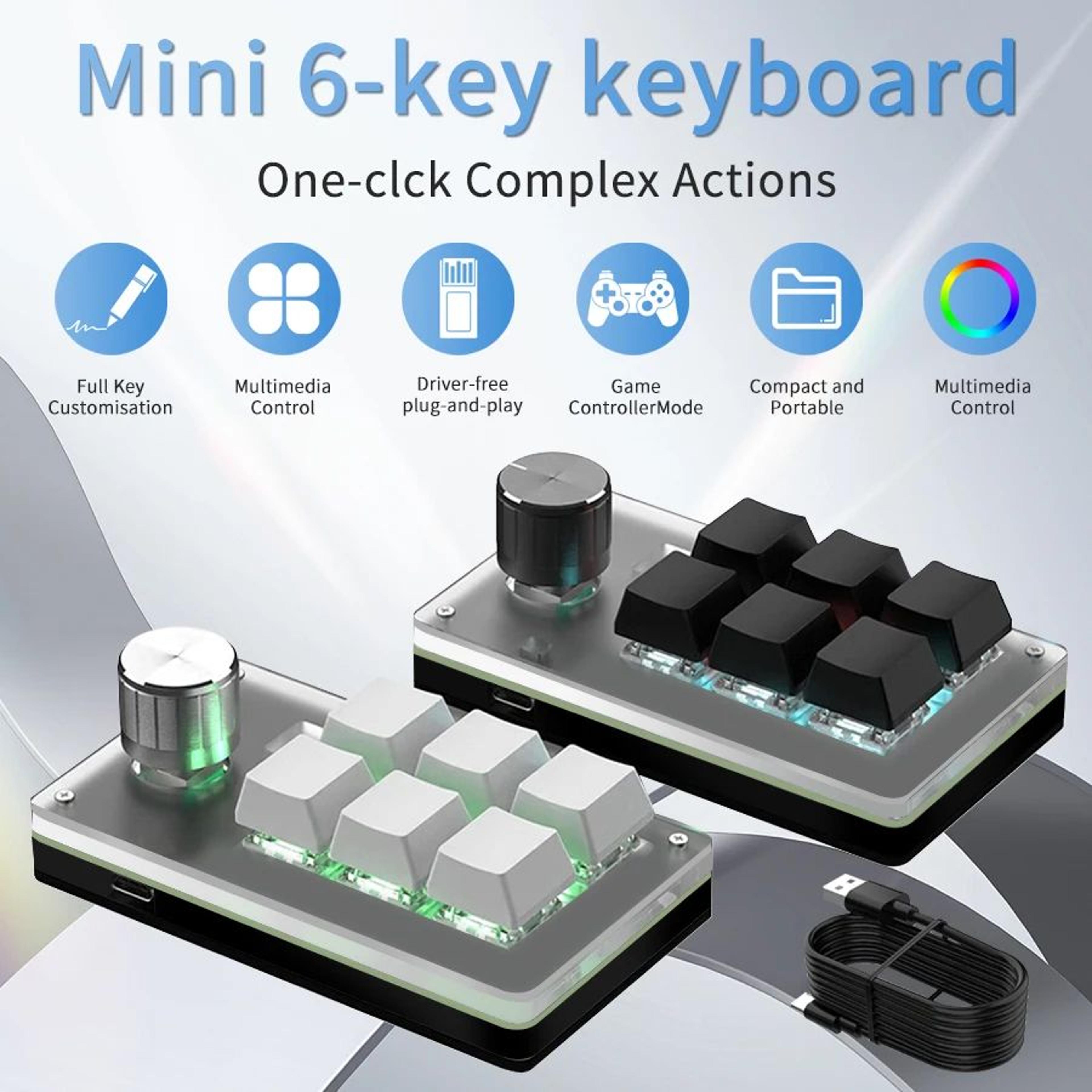 rgb programmable macro keypad with control knob – 6-key mechanical mini keyboard for gaming & creative workflows