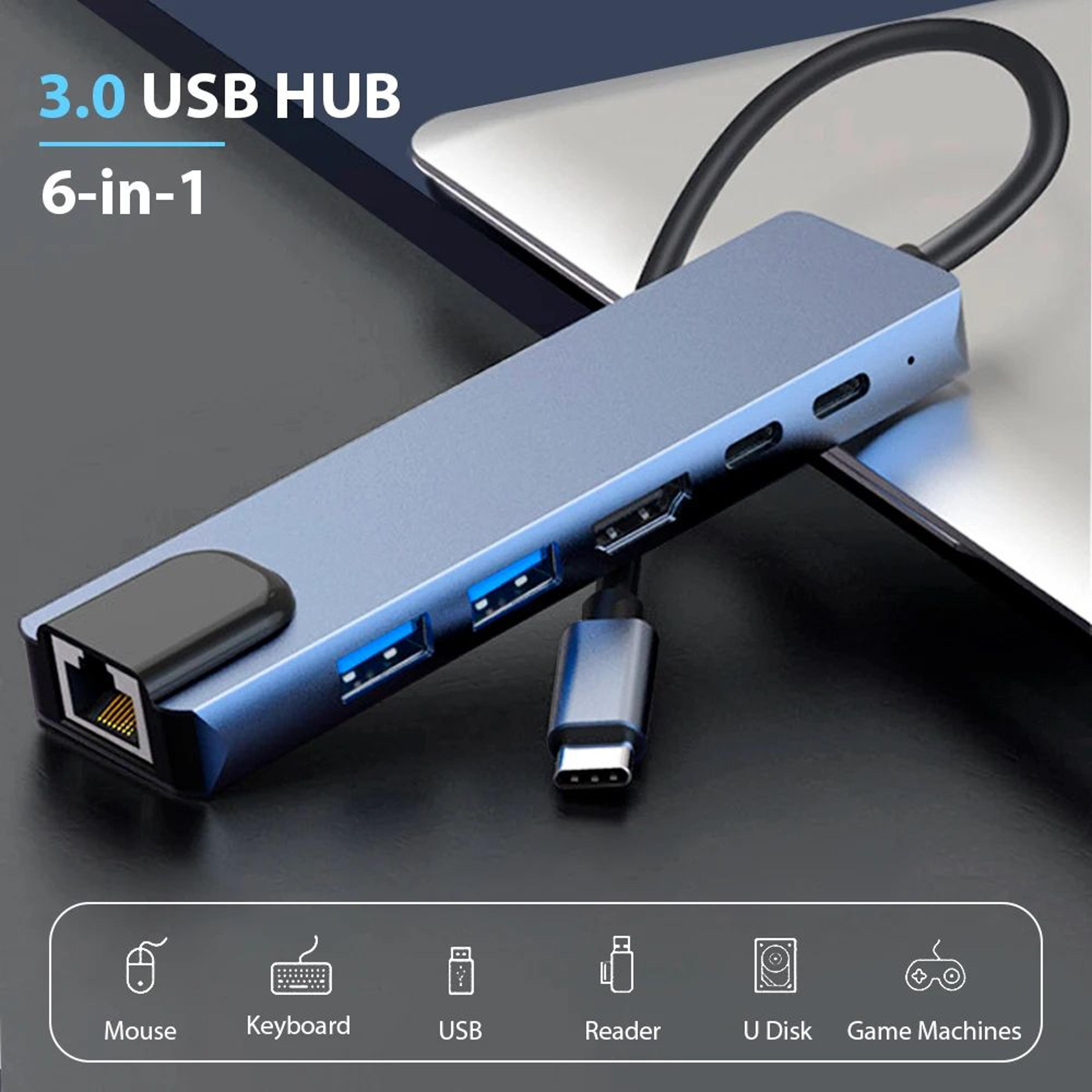 6-in-1 usb-c hub docking station with ethernet & 65w charging