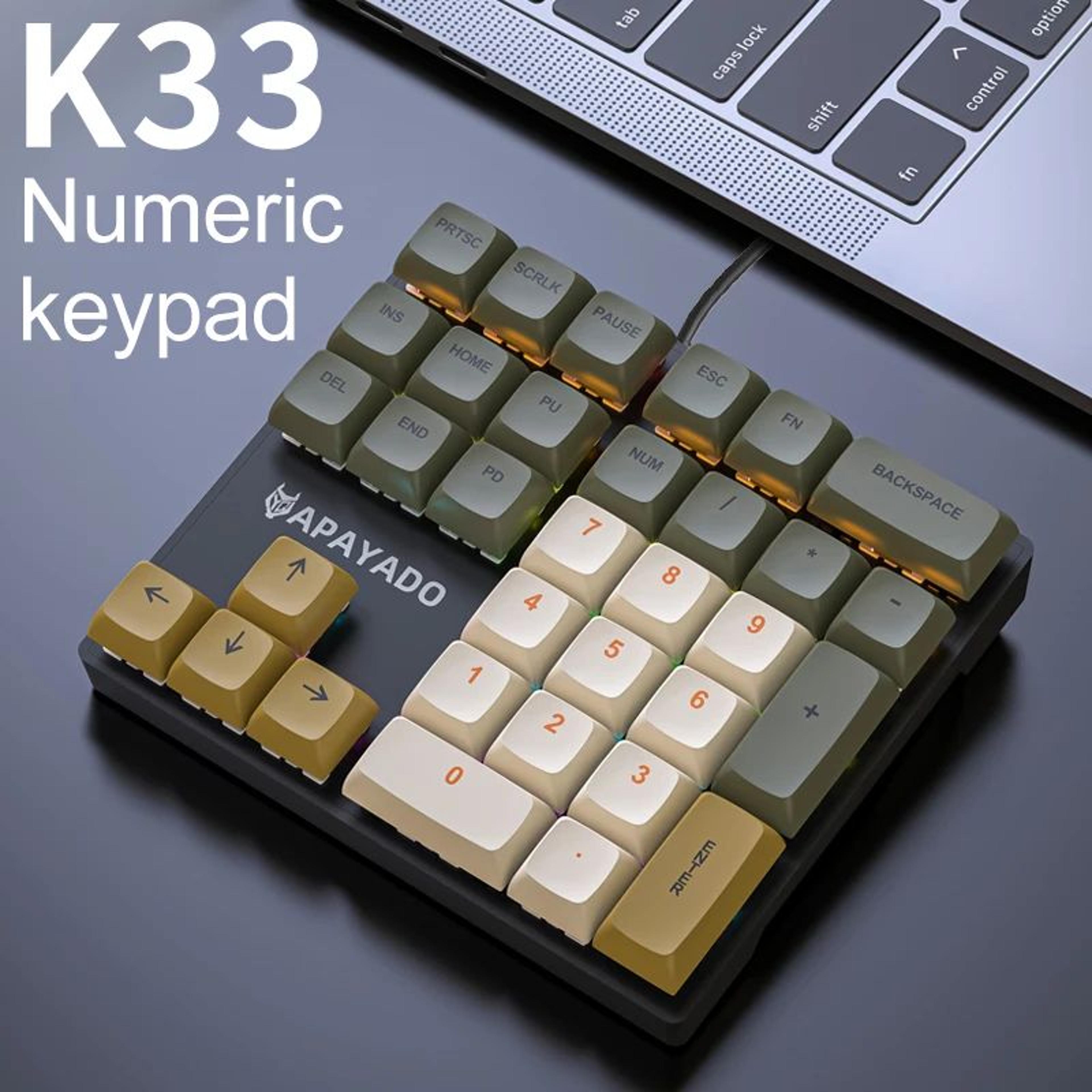 apayado k33 mini mechanical numeric keypad with rgb backlight & pbt keycaps