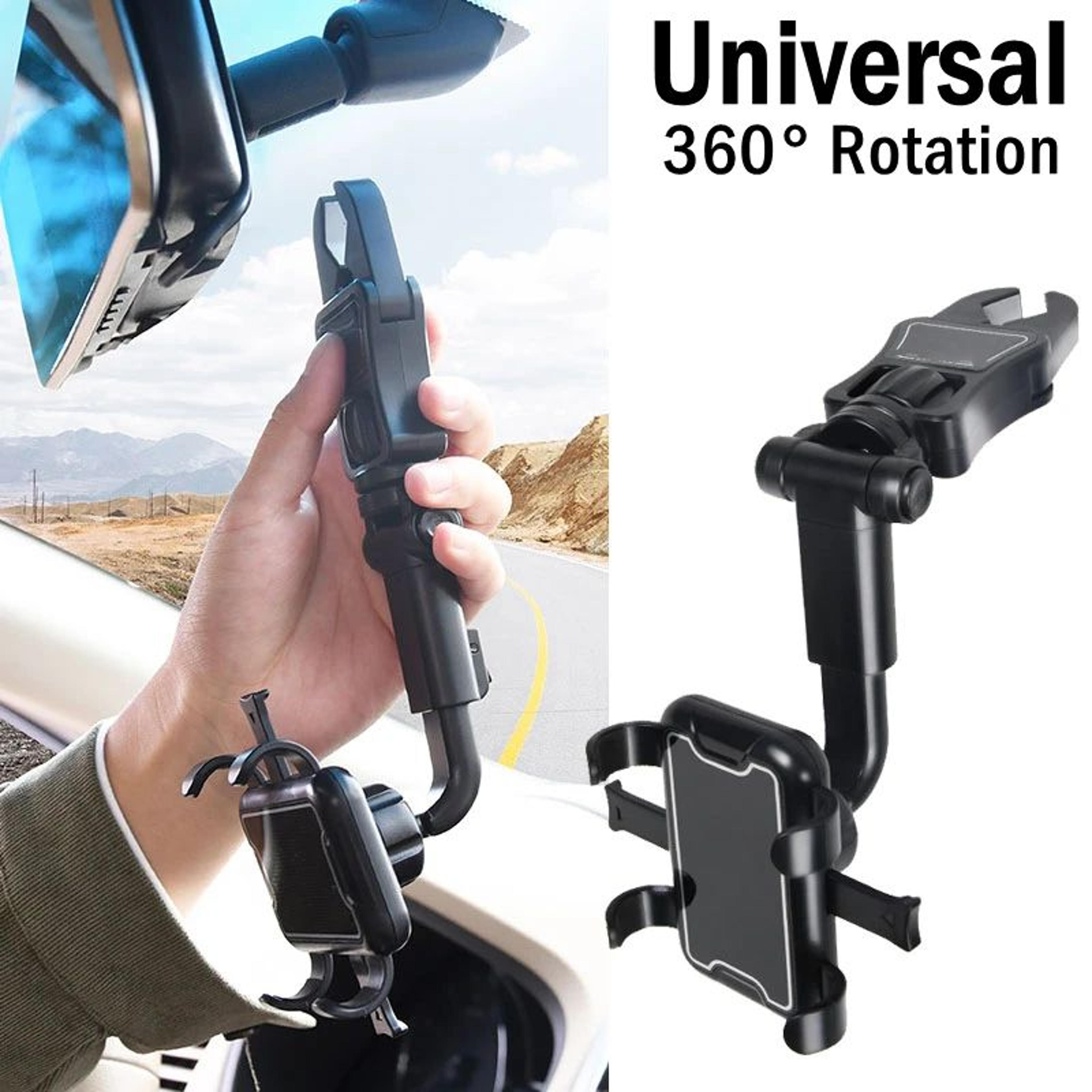 360° rearview mirror phone holder – adjustable universal car mount for hands-free driving