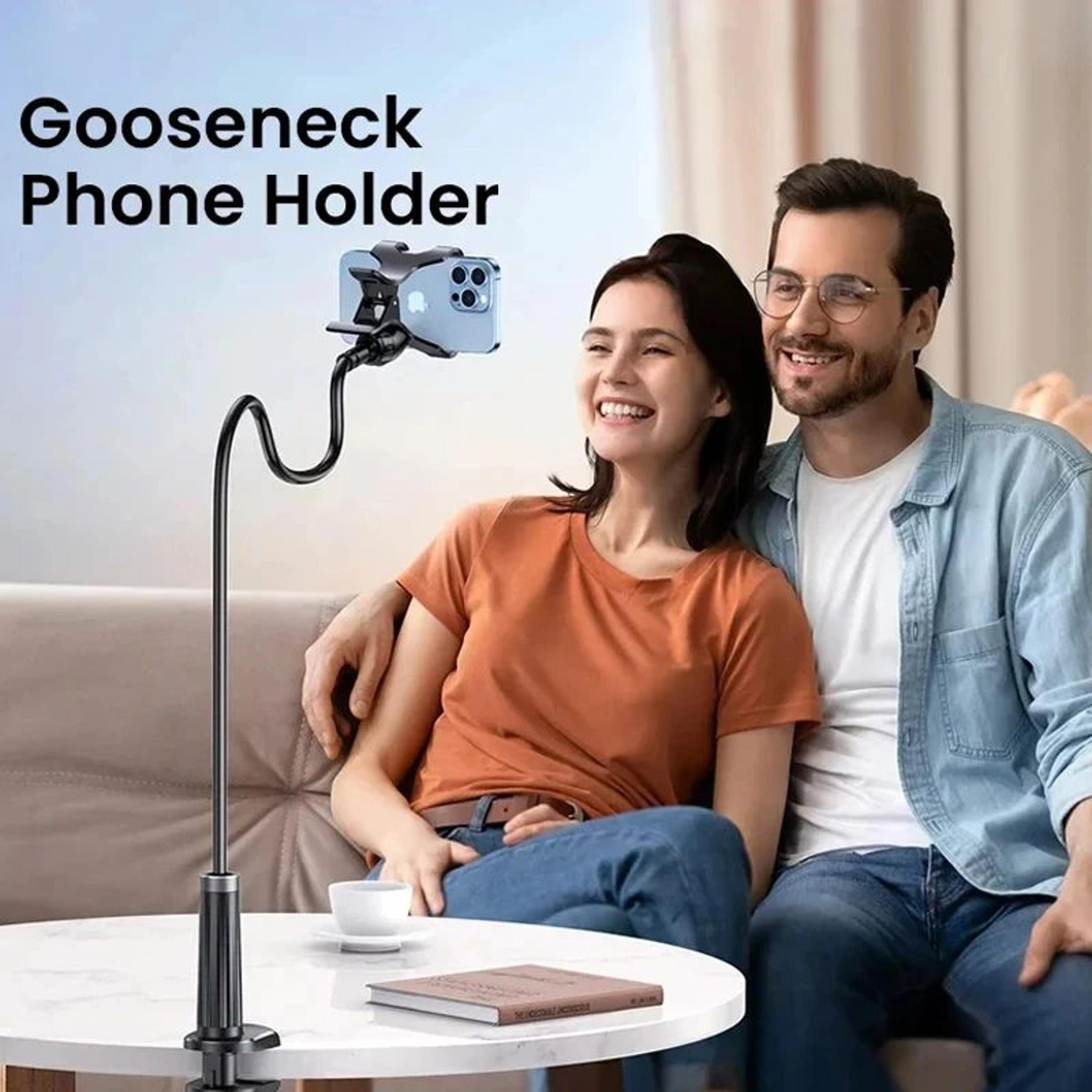 universal adjustable phone stand with rotating clip - bedside & desk hands-free holder