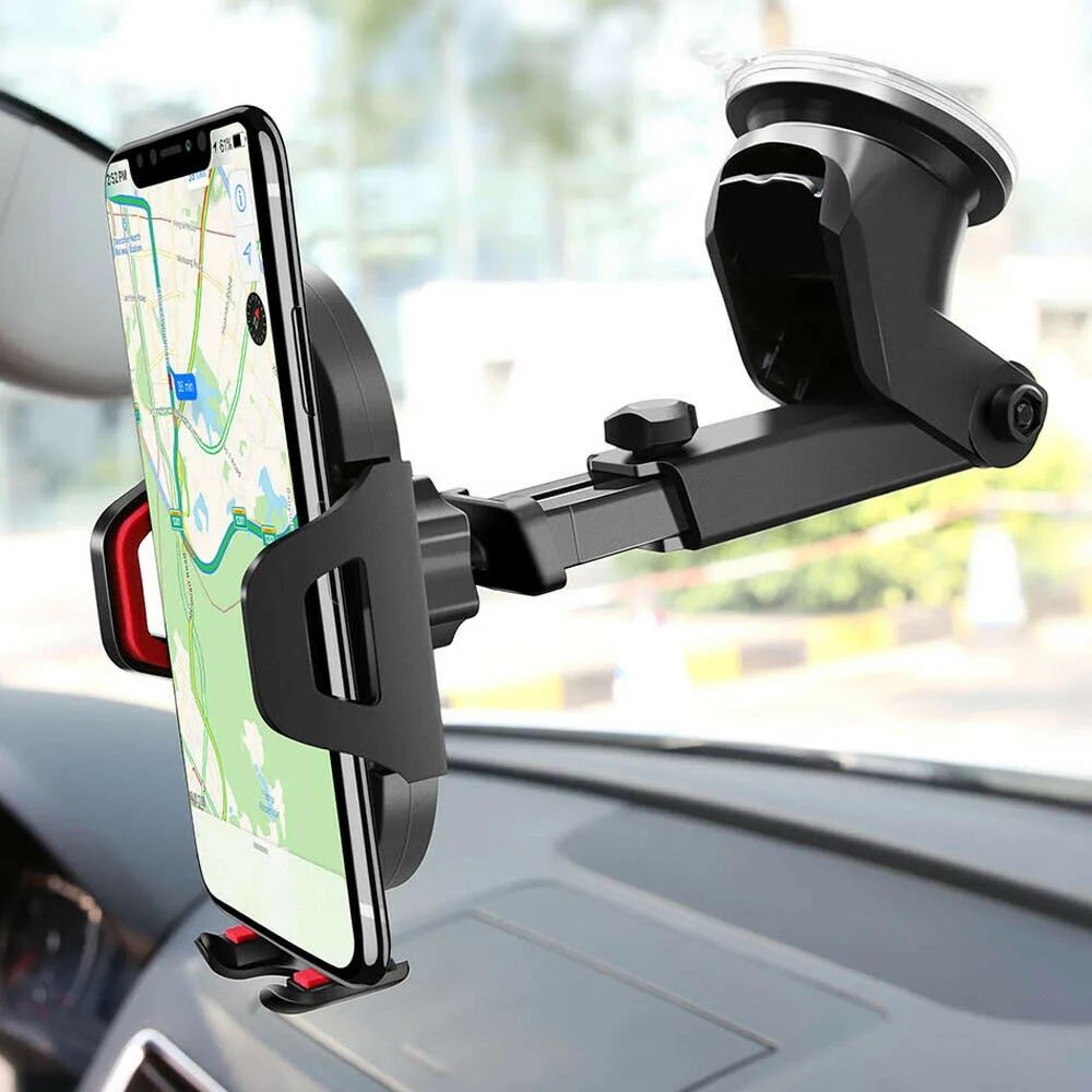 360° suction cup car phone holder mount with retractable arm for dashboard & windshield