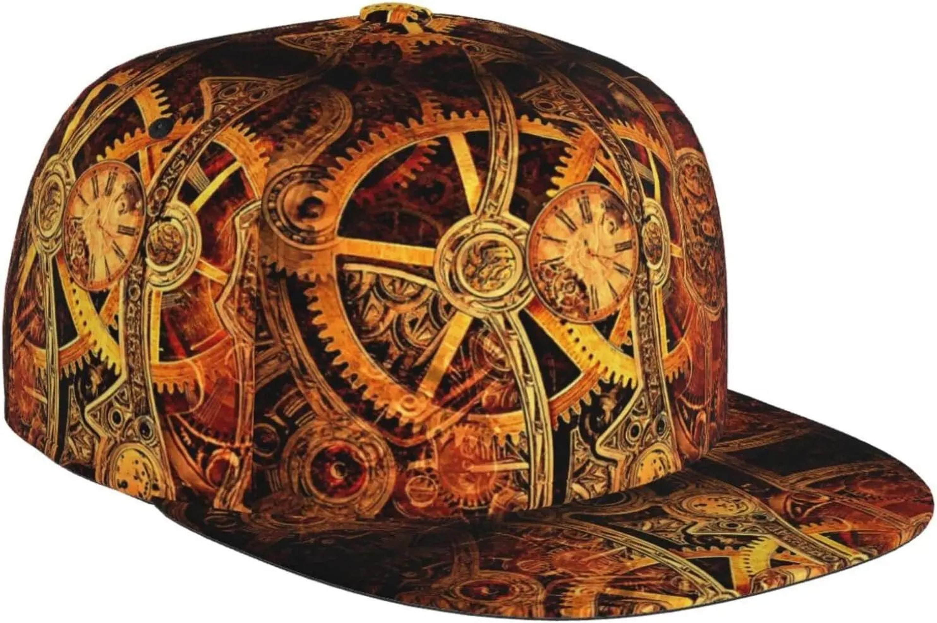 vintage steampunk clock trucker hat – retro gear print steampunk snapback cap with breathable mesh