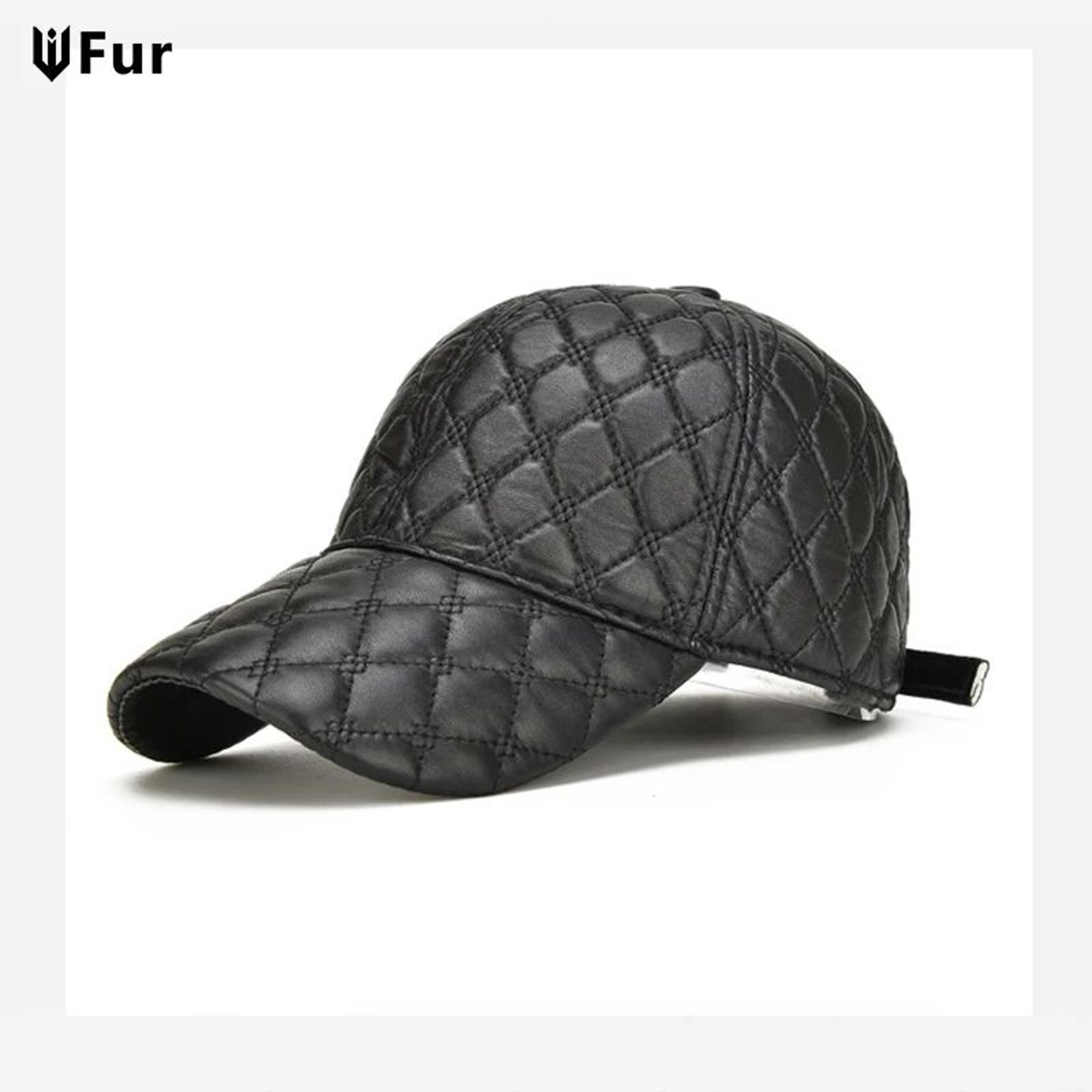 premium sheepskin genuine leather baseball cap – classic black dad hat for men