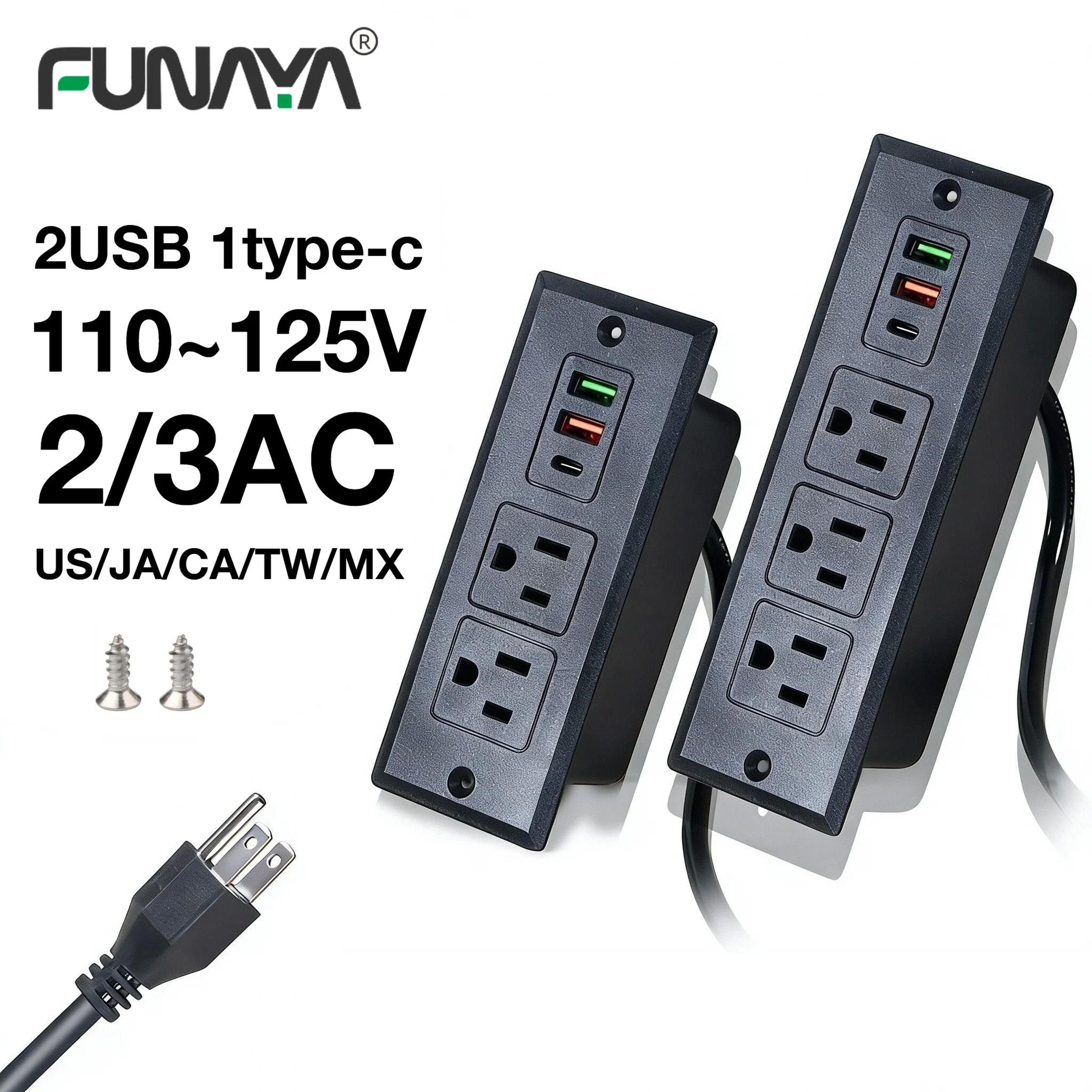 recessed power strip with usb-c for desk and furniture, 2 outlets hidden table socket