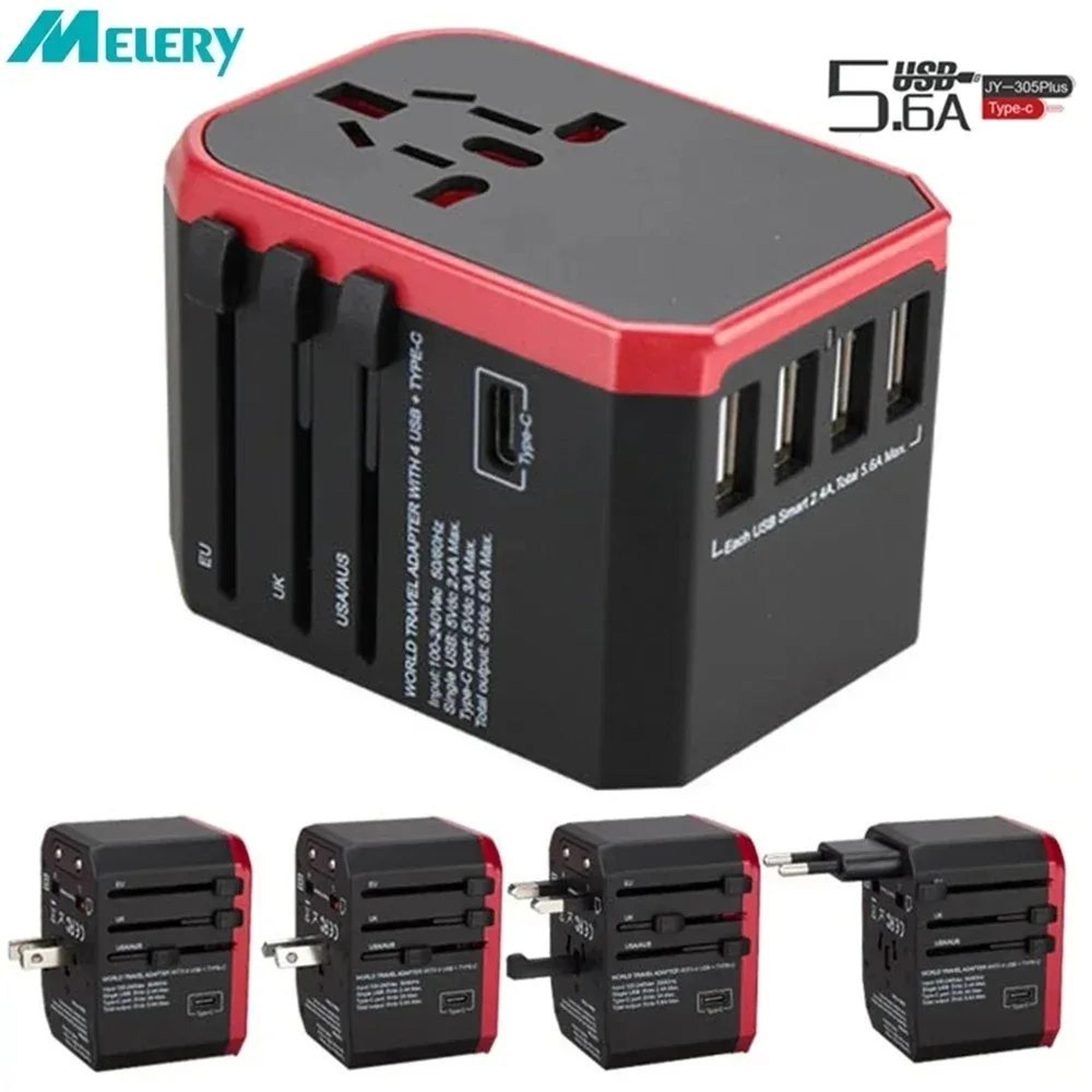 globalcharge universal travel adapter with usb-c – international plug adapter & multi-port travel charger