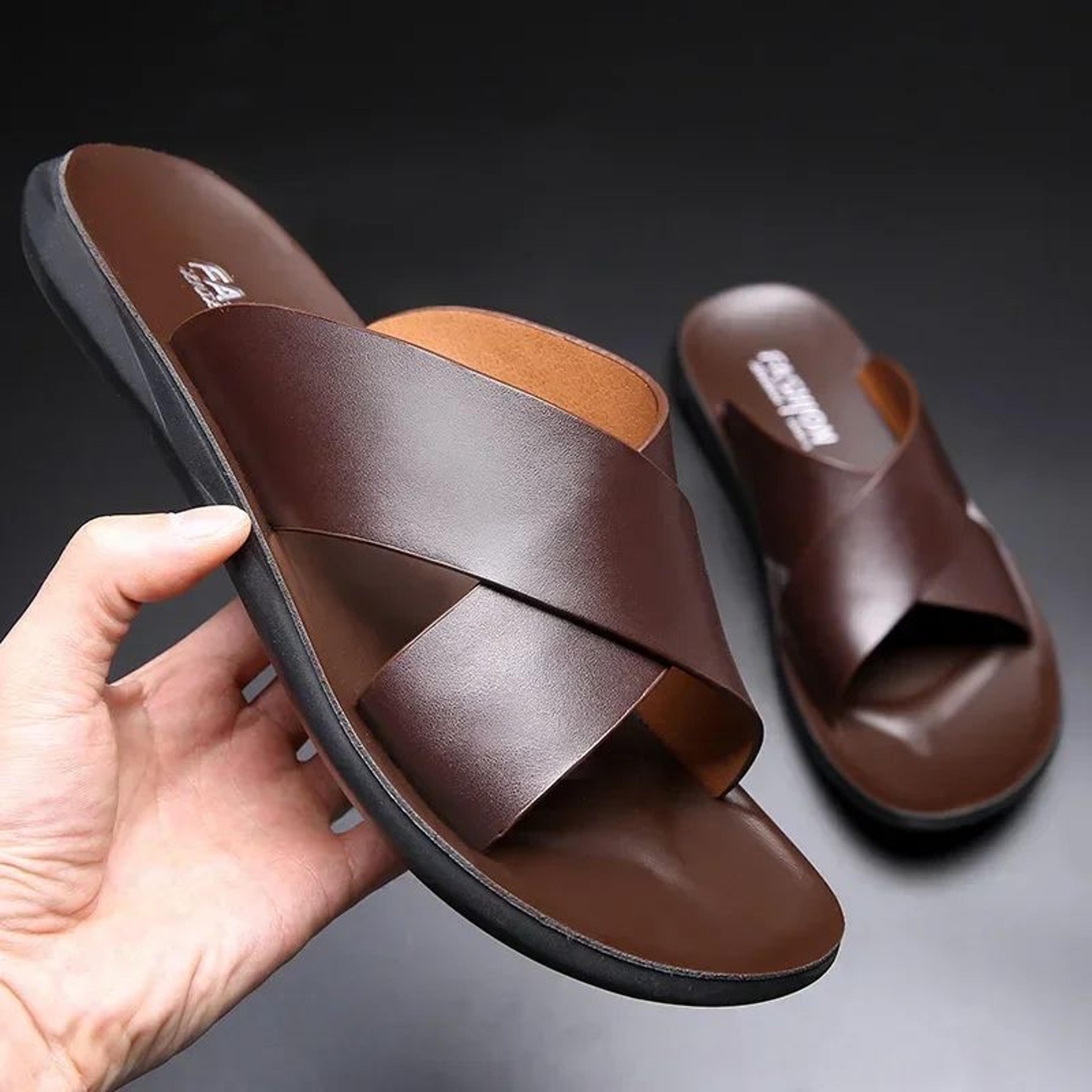 harbor luxe mens leather sandals – casual slip-on beach comfort