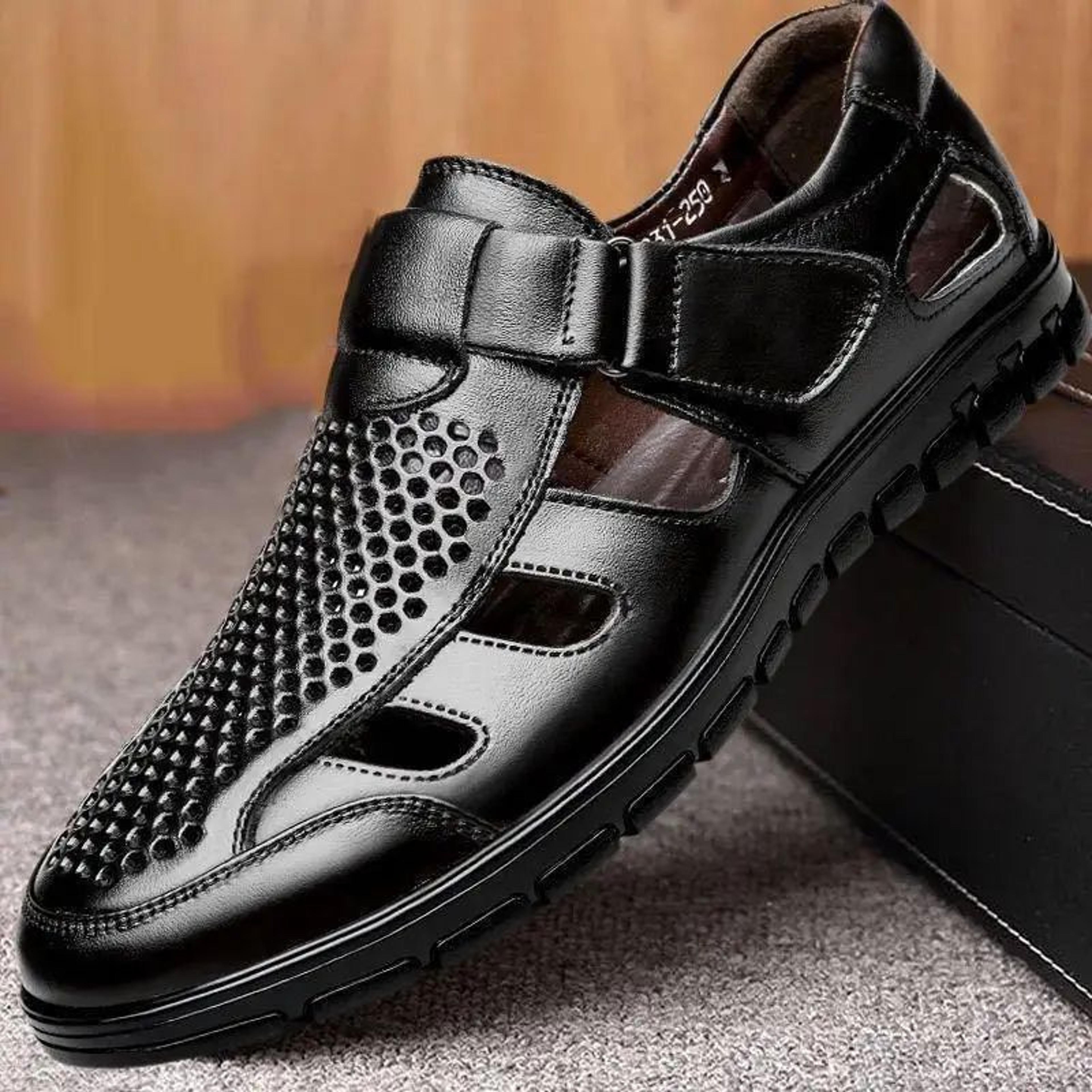 luxury genuine leather men sandals – breathable non-slip business casual summer shoes