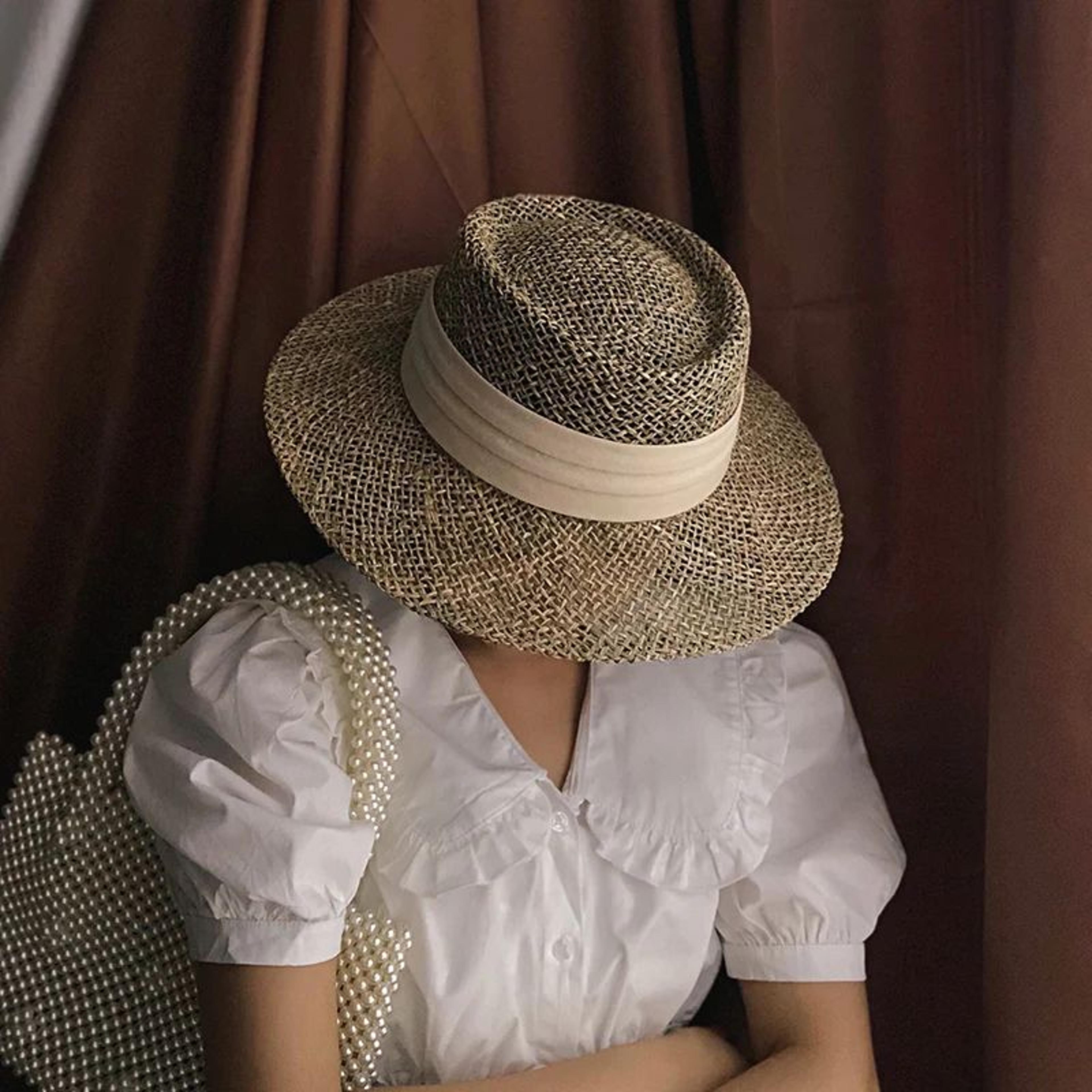 handmade straw beach hat – elegant panama hat for women with concave flat brim sun protection
