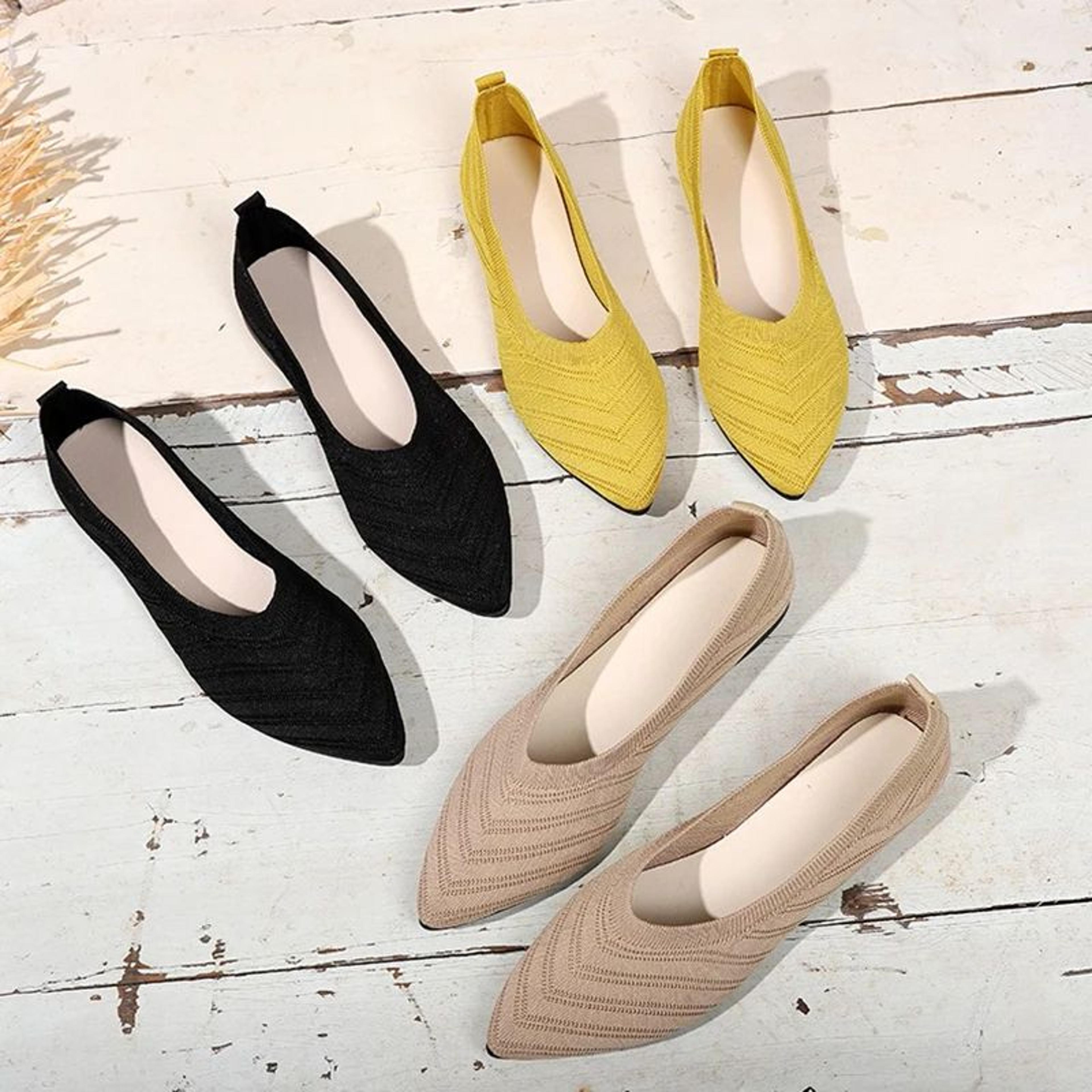 elegant knit comfort womens pointed toe flats – breathable slip-on ballet loafers