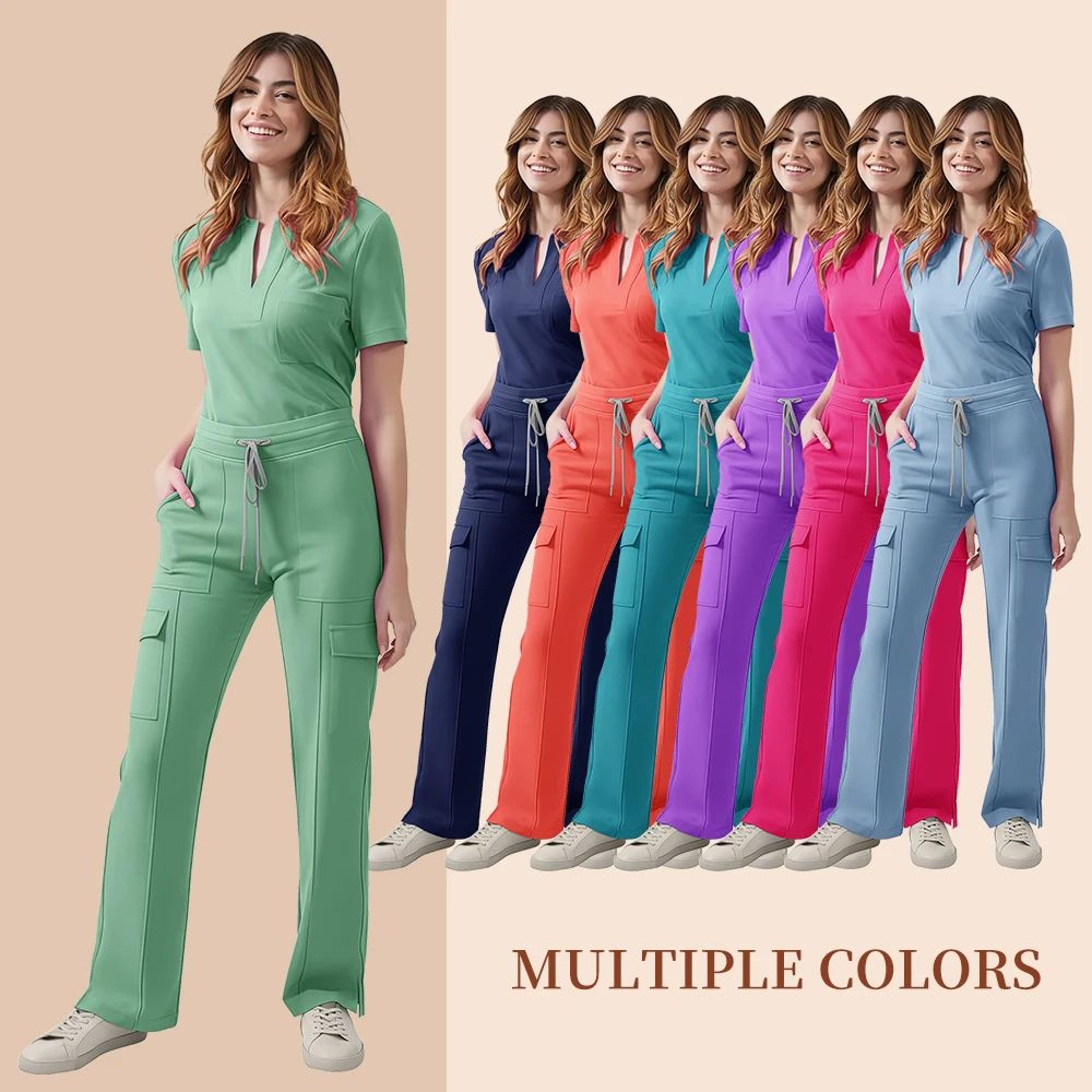 comfortflex women nurse scrub set – 2-piece medical uniform with pocket top & work pants