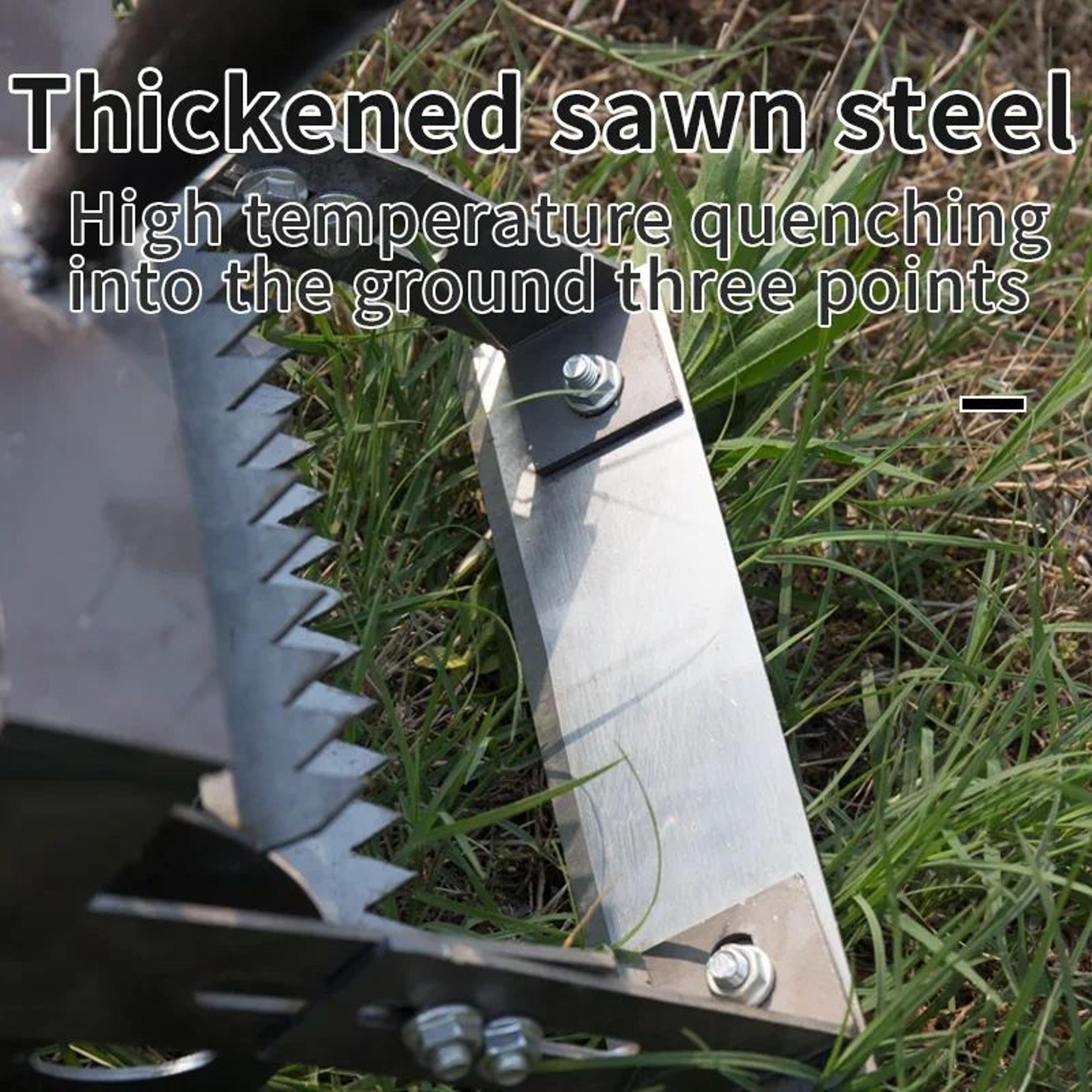 heavy-duty hand push hoe wheeled weeder – manganese steel sawtooth garden weeding tool