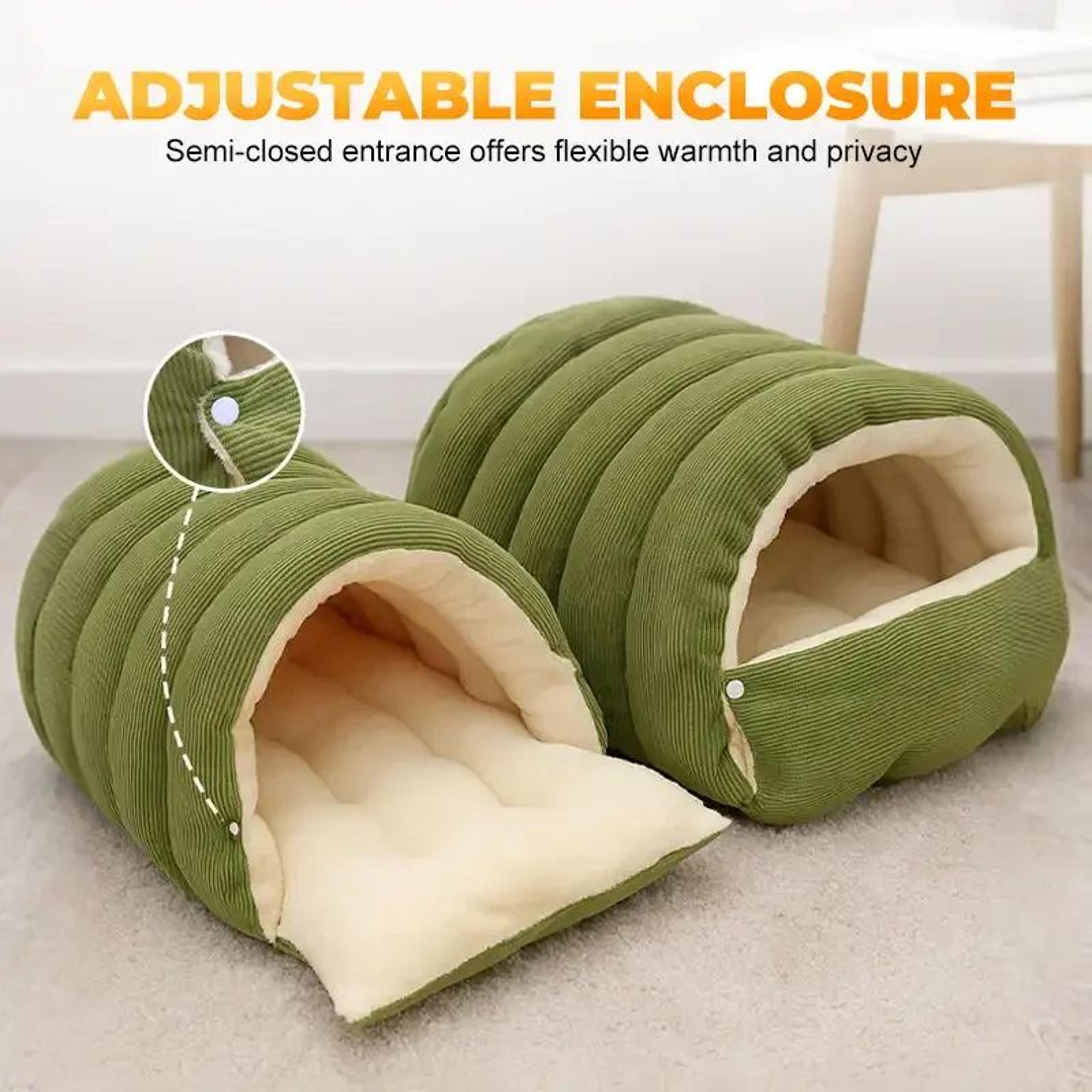 cozytherm plush enclosed cat bed – self-warming winter cat cave house for calm & comfort