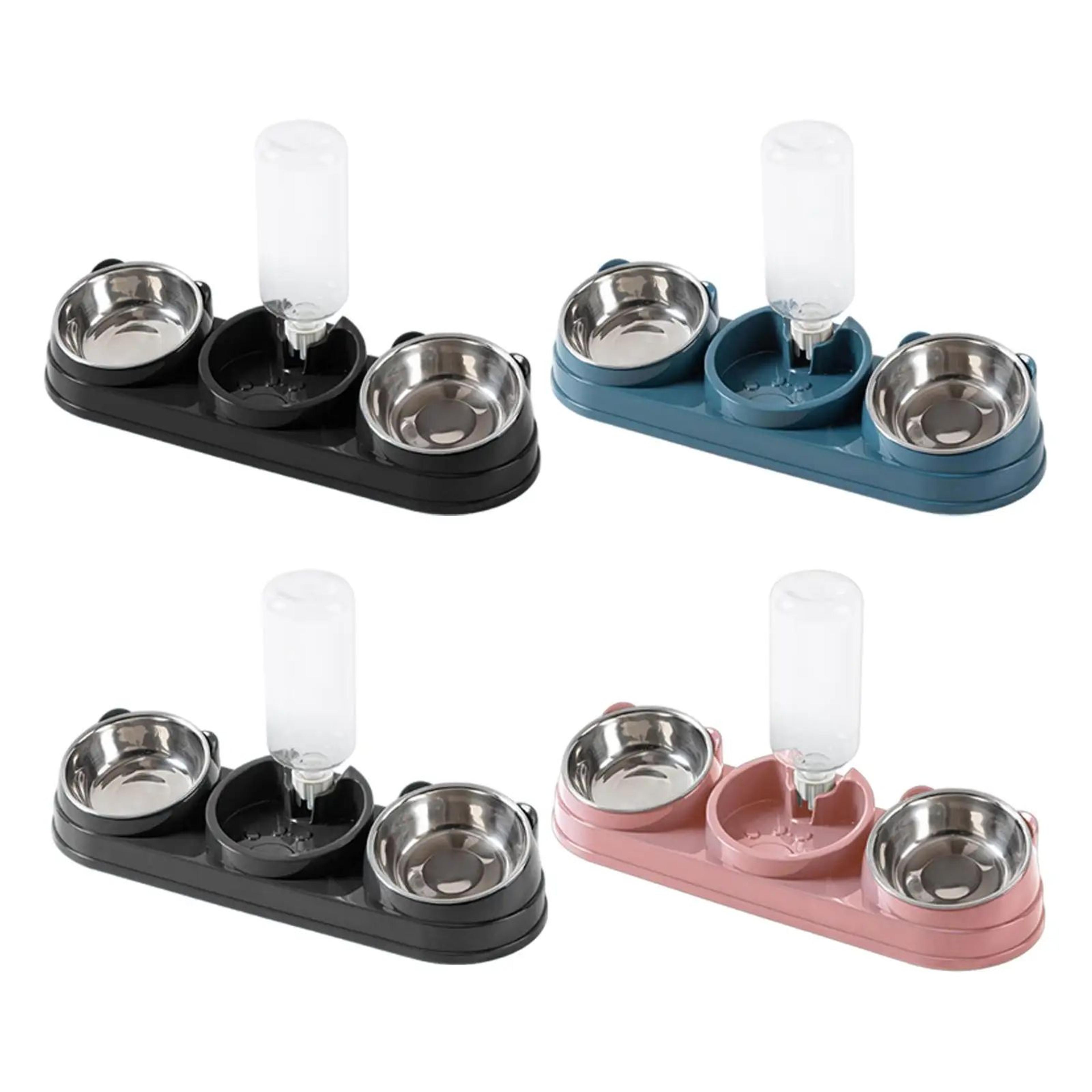 3-in-1 tilted cat bowl feeding station with automatic water dispenser – ergonomic elevated cat bowl set for food & water