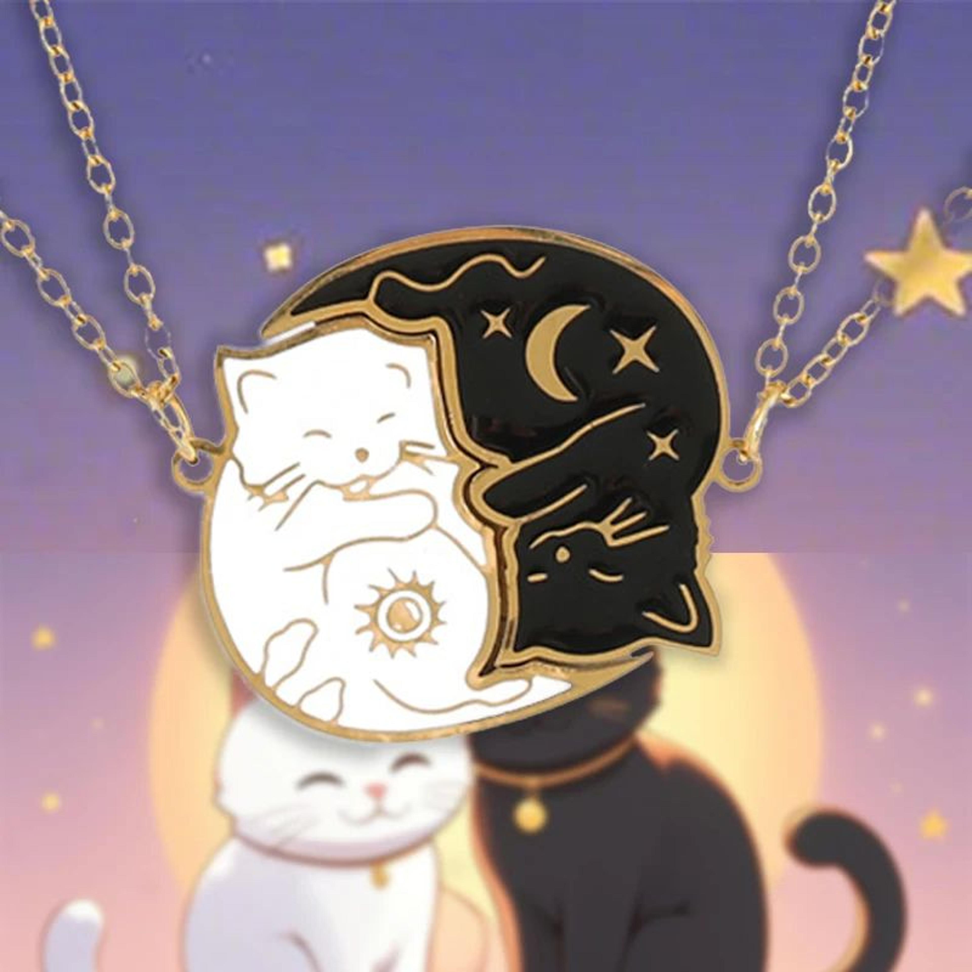 embrace love cat couple necklace set – stainless steel matching cat pendant for best friends & couples
