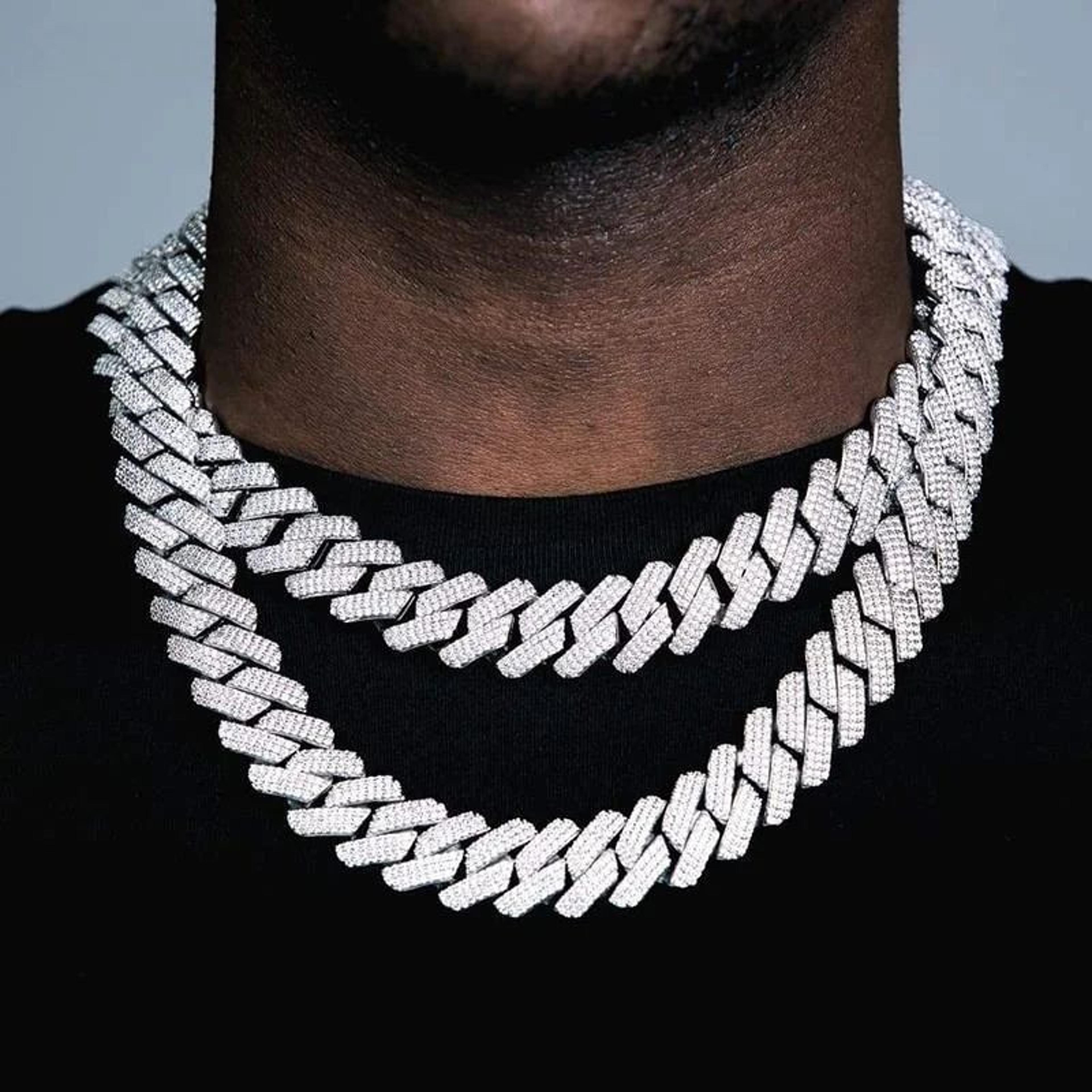 iced out cuban link chain – triple row cz diamond hip hop chain necklace for men