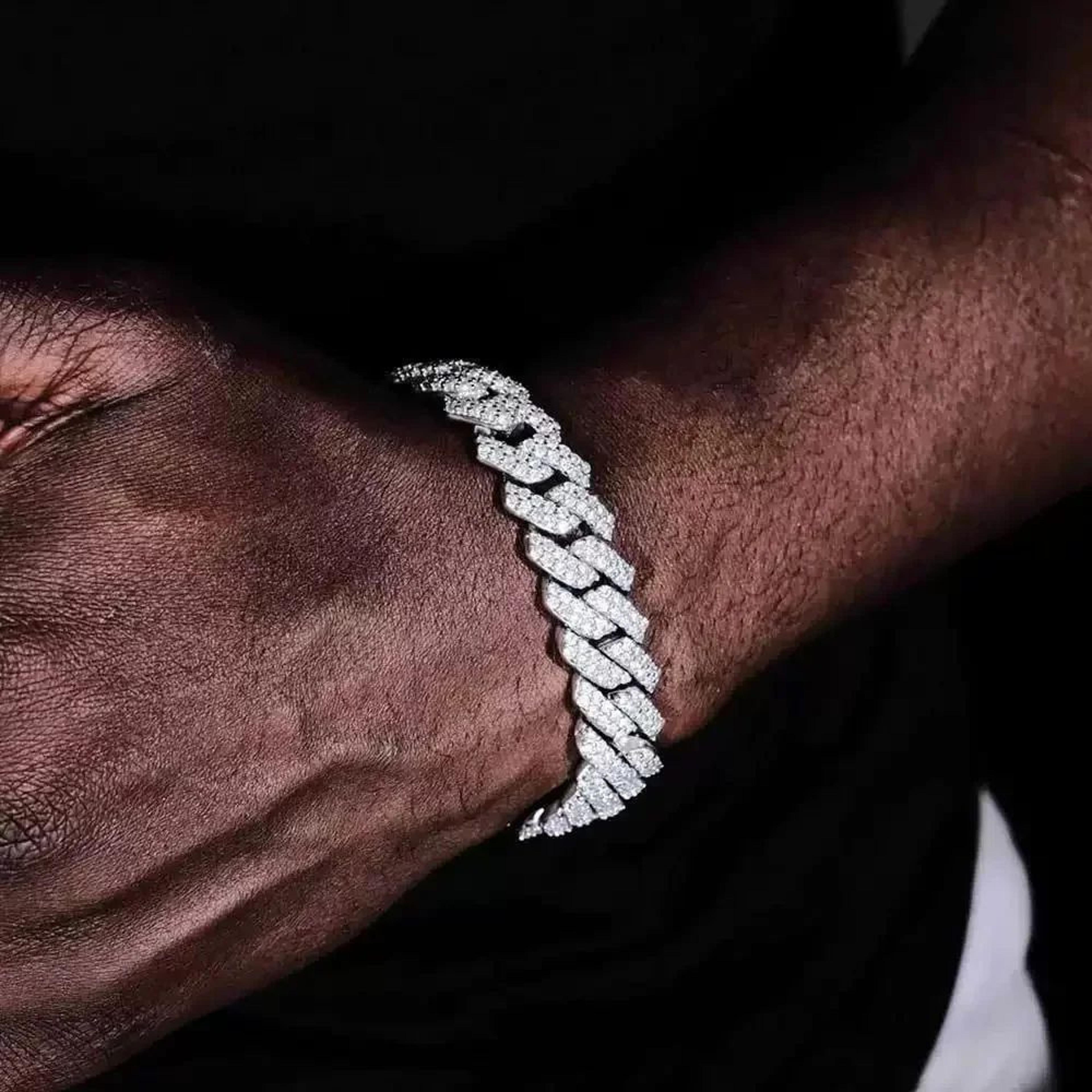 iced rhombus diamond cuban link bracelet for men – luxury hip hop chain wrist jewelry