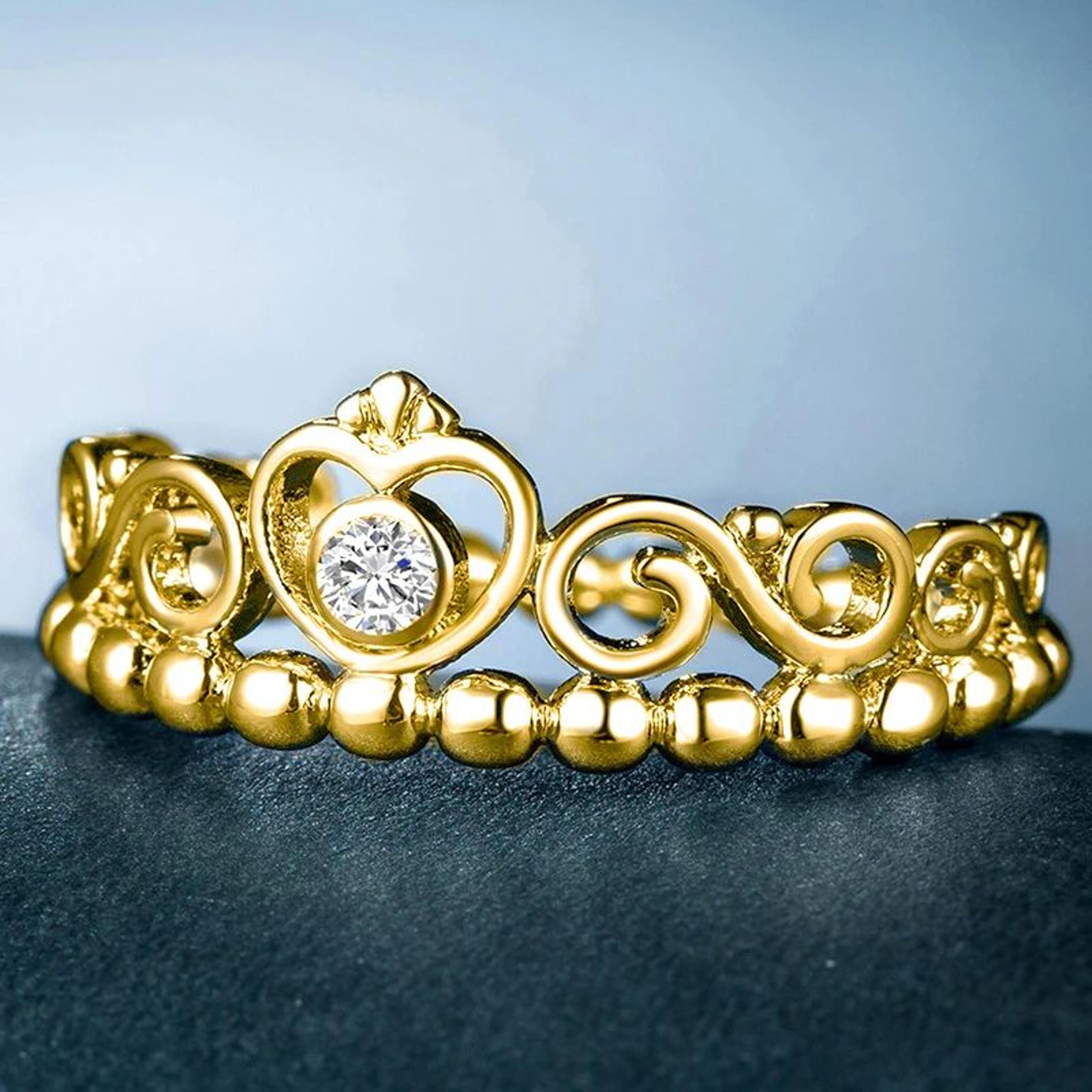 huitan crown ring for women – eternity engagement ring wedding band in gold or silver tone