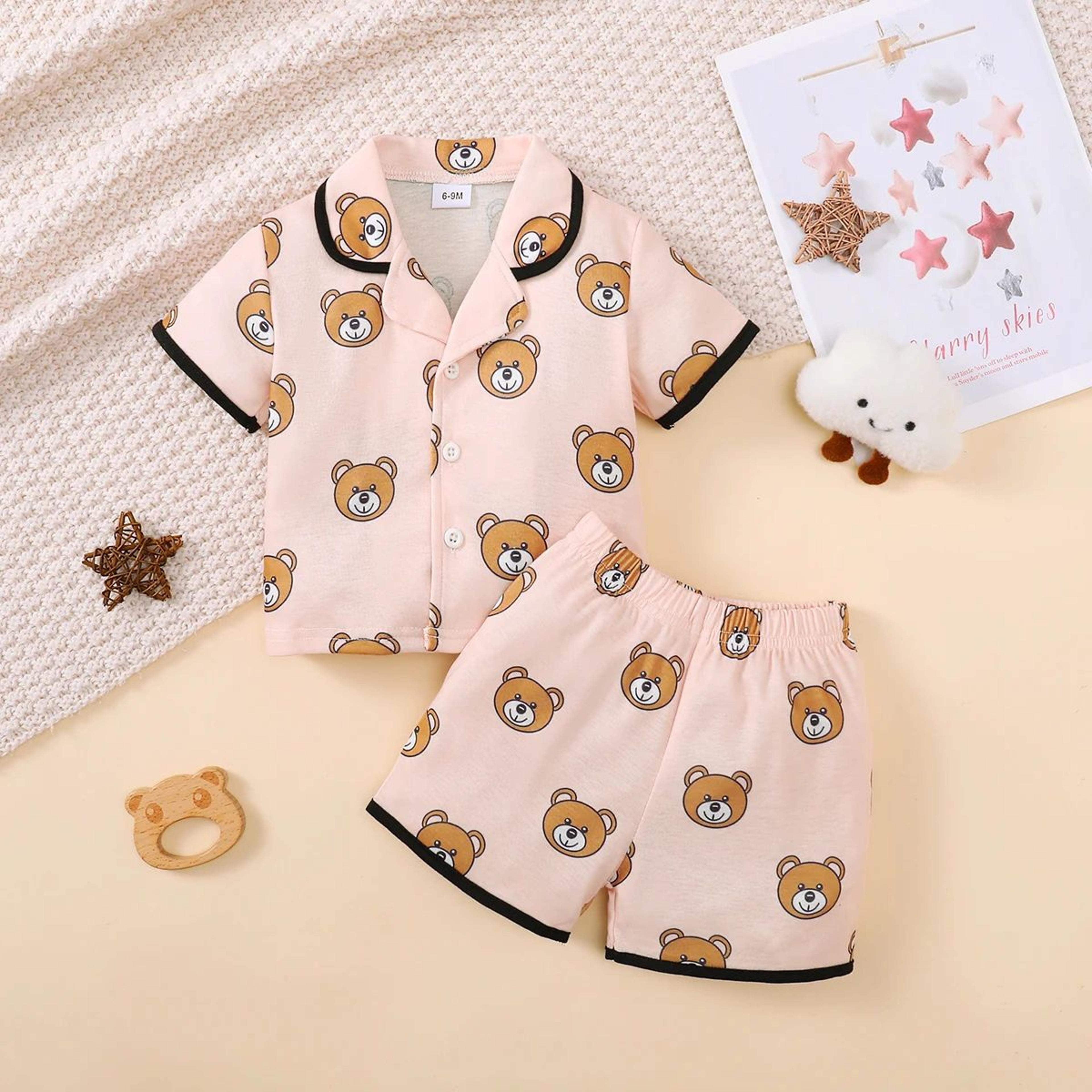 cartoon baby pajama set – soft cotton toddler summer pajamas with short sleeve top & shorts (0–3 years)