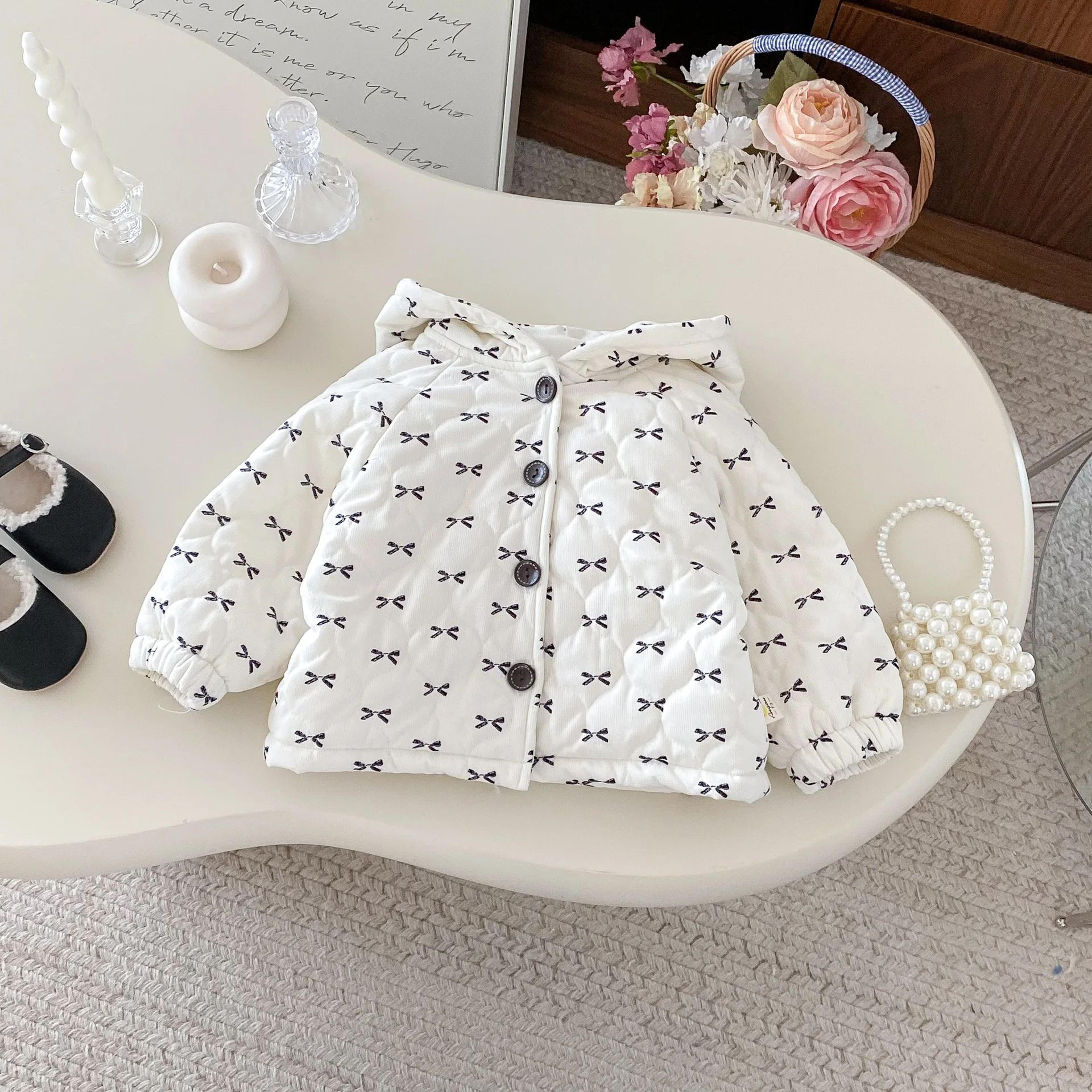 sweet bow hooded baby girl winter jacket – soft cotton toddler coat