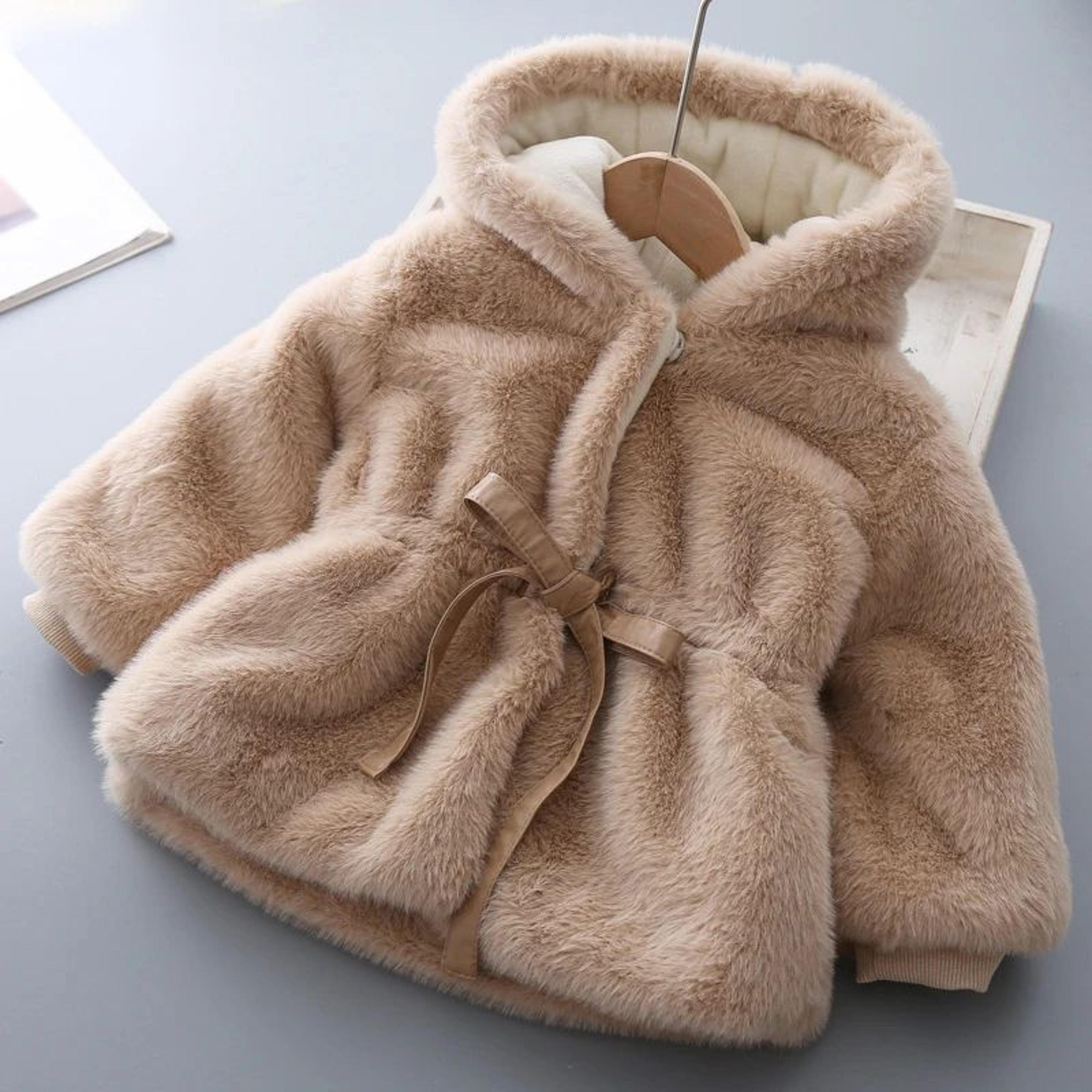 luxewarm girls winter coat – plush kids fur hooded jacket with thick padded warmth
