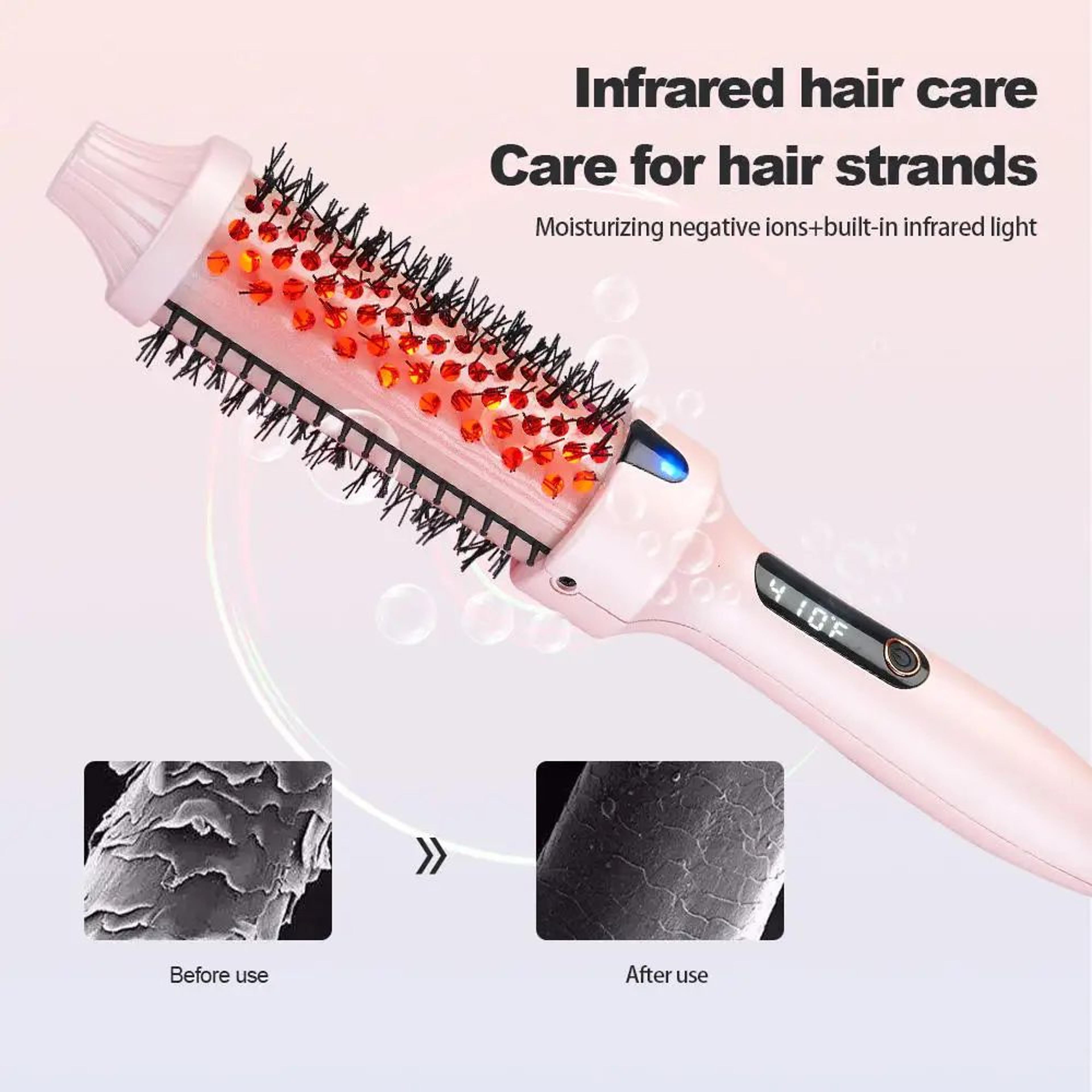 ionic infrared heated round brush – 3-in-1 hair straightener & curling hot brush