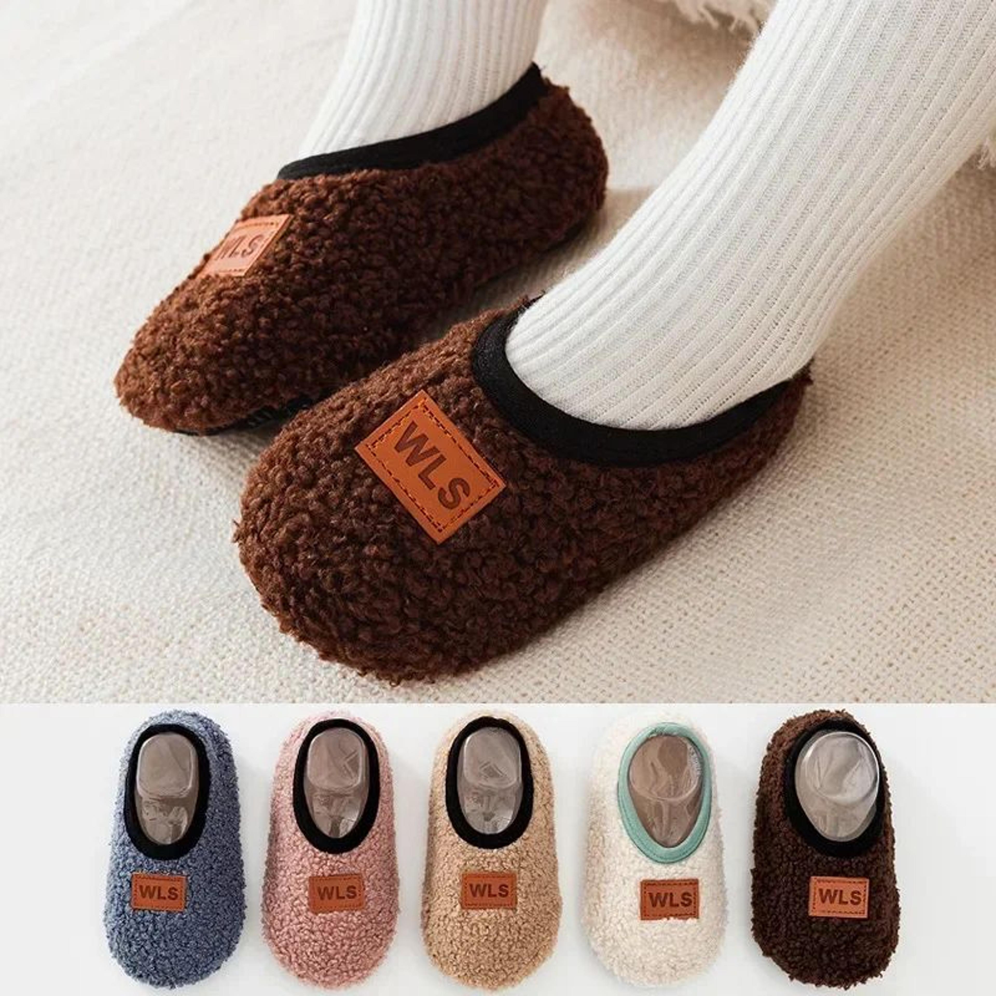 cozysteps plush baby slippers – soft toddler sock shoes with non-slip sole for indoor walking