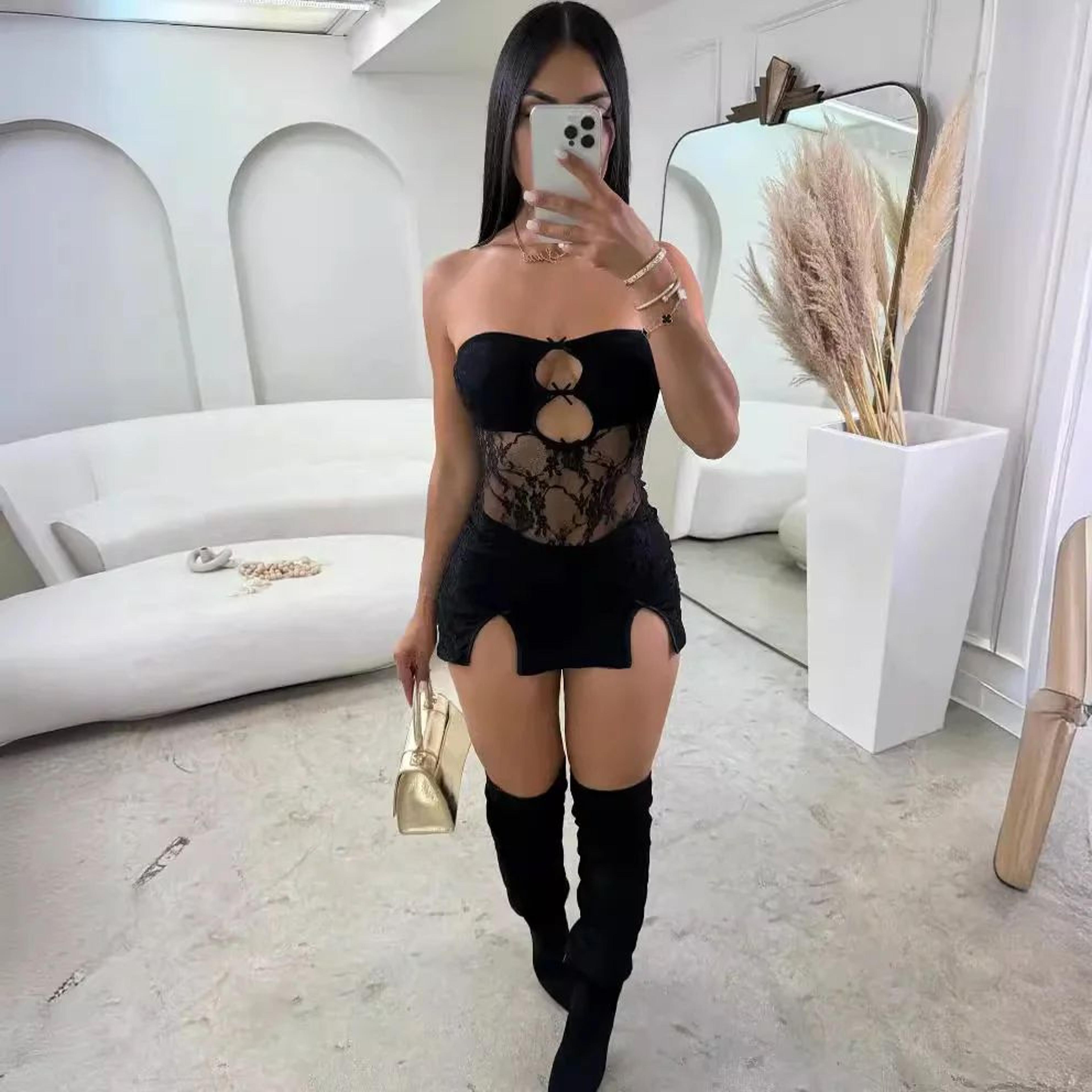 y2k sheer floral lace cutout bodycon tube dress
