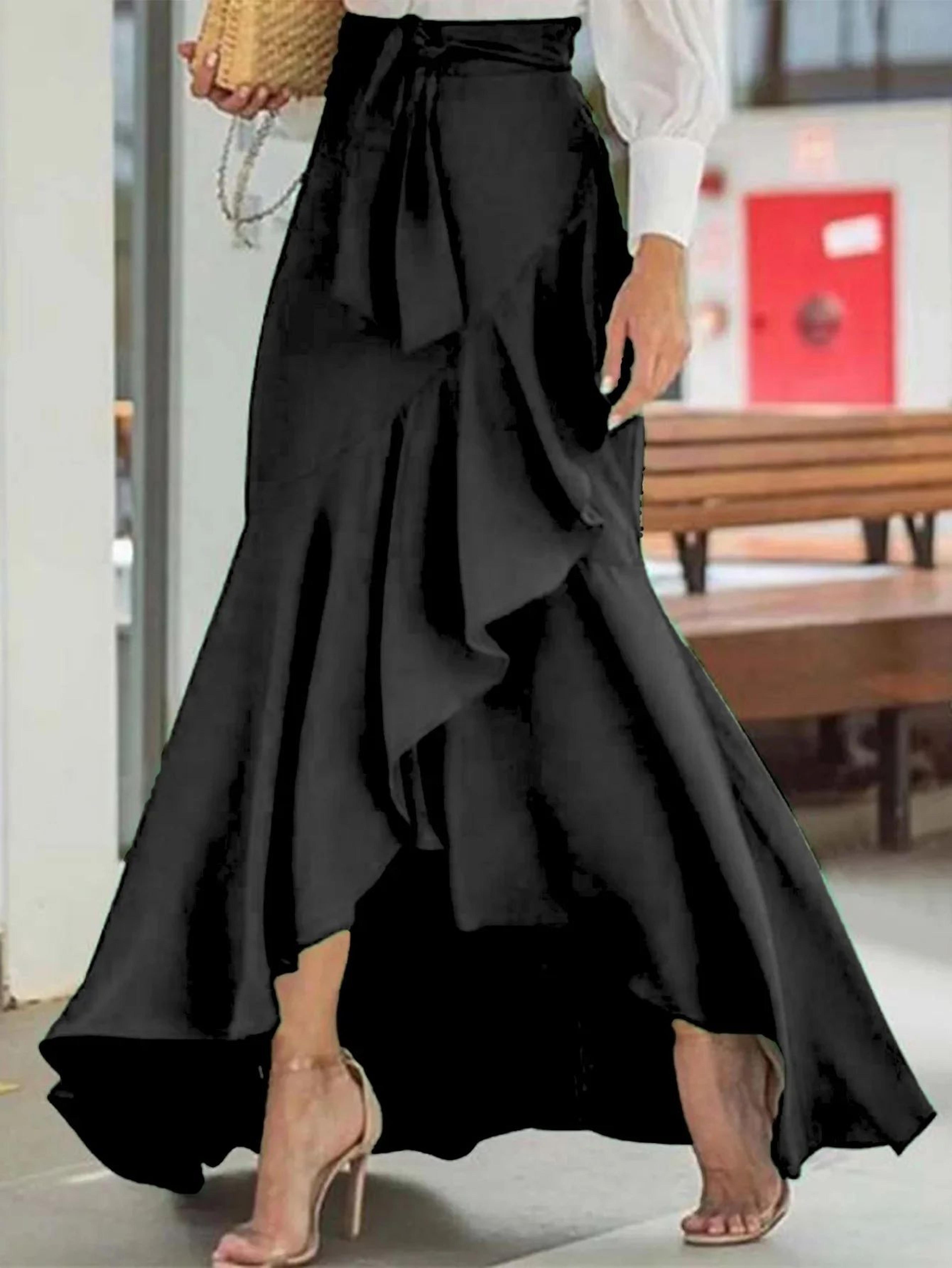 elegant high waist mermaid skirt with lace belt – irregular hem fishtail midi skirt for women