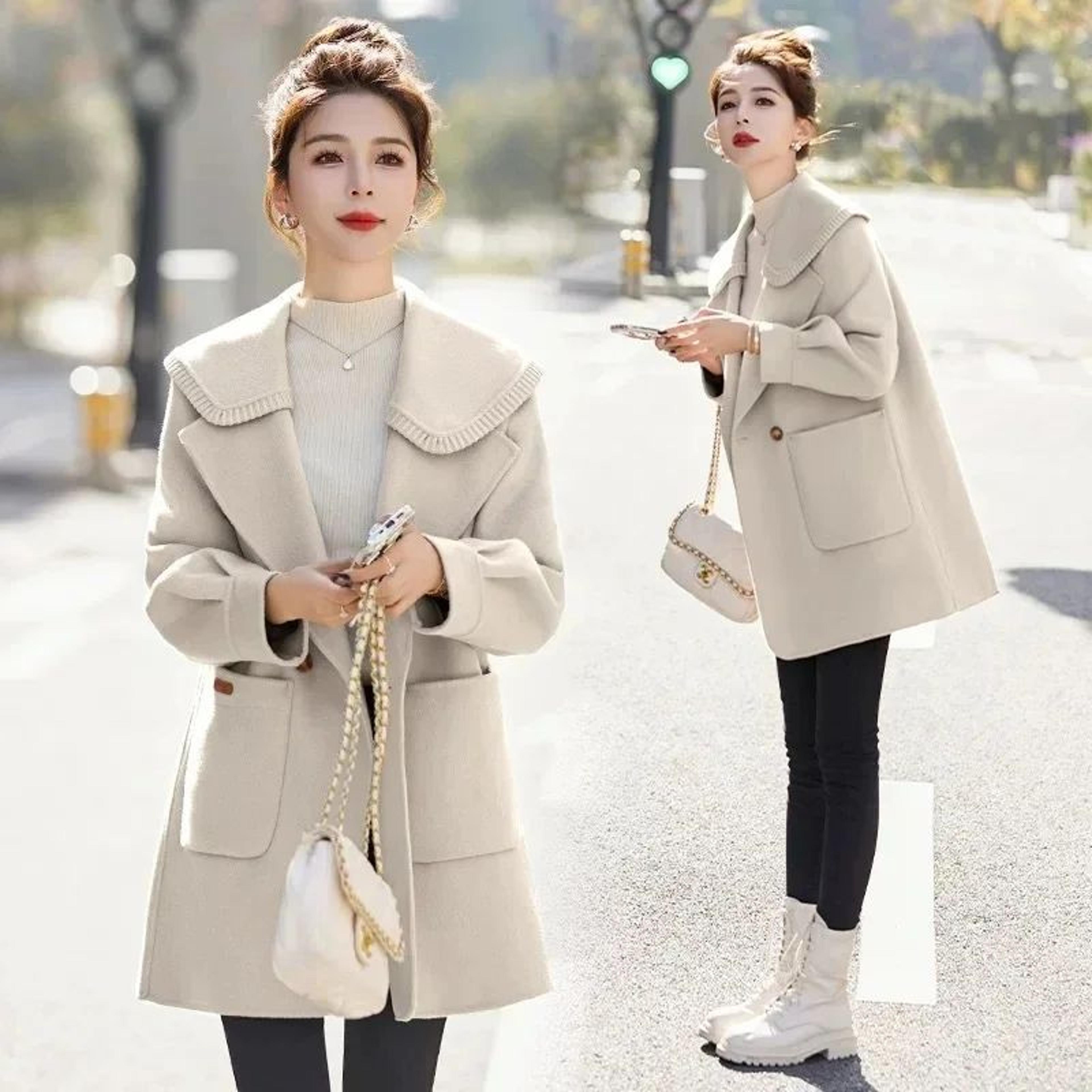 chicfit plus size wool coat – stylish short woolen coat for women | cozy autumn winter womens coat