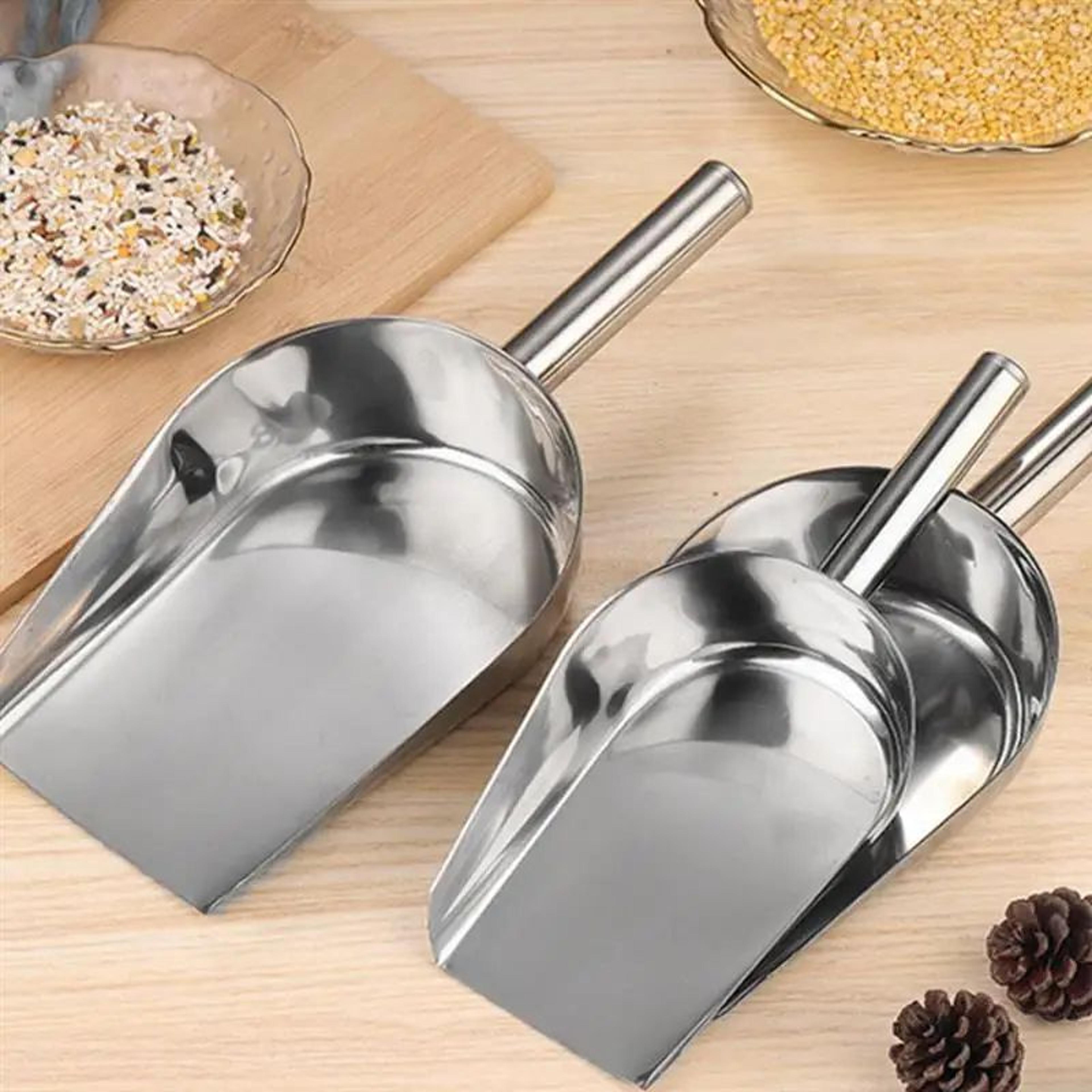 2-piece stainless steel food scoop set for flour, candy and dry goods