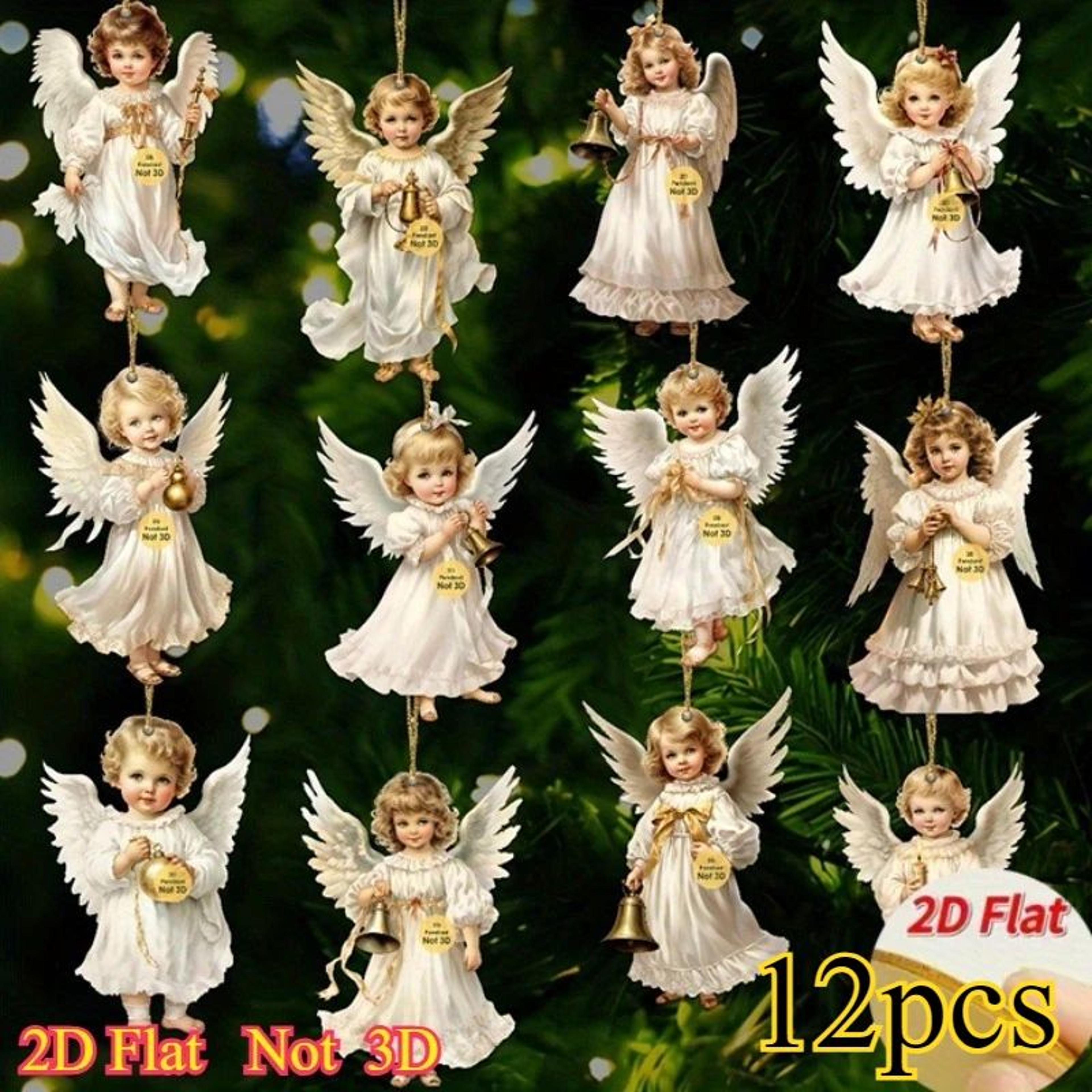 vintage angel christmas ornaments wooden hanging decor set (12pcs)