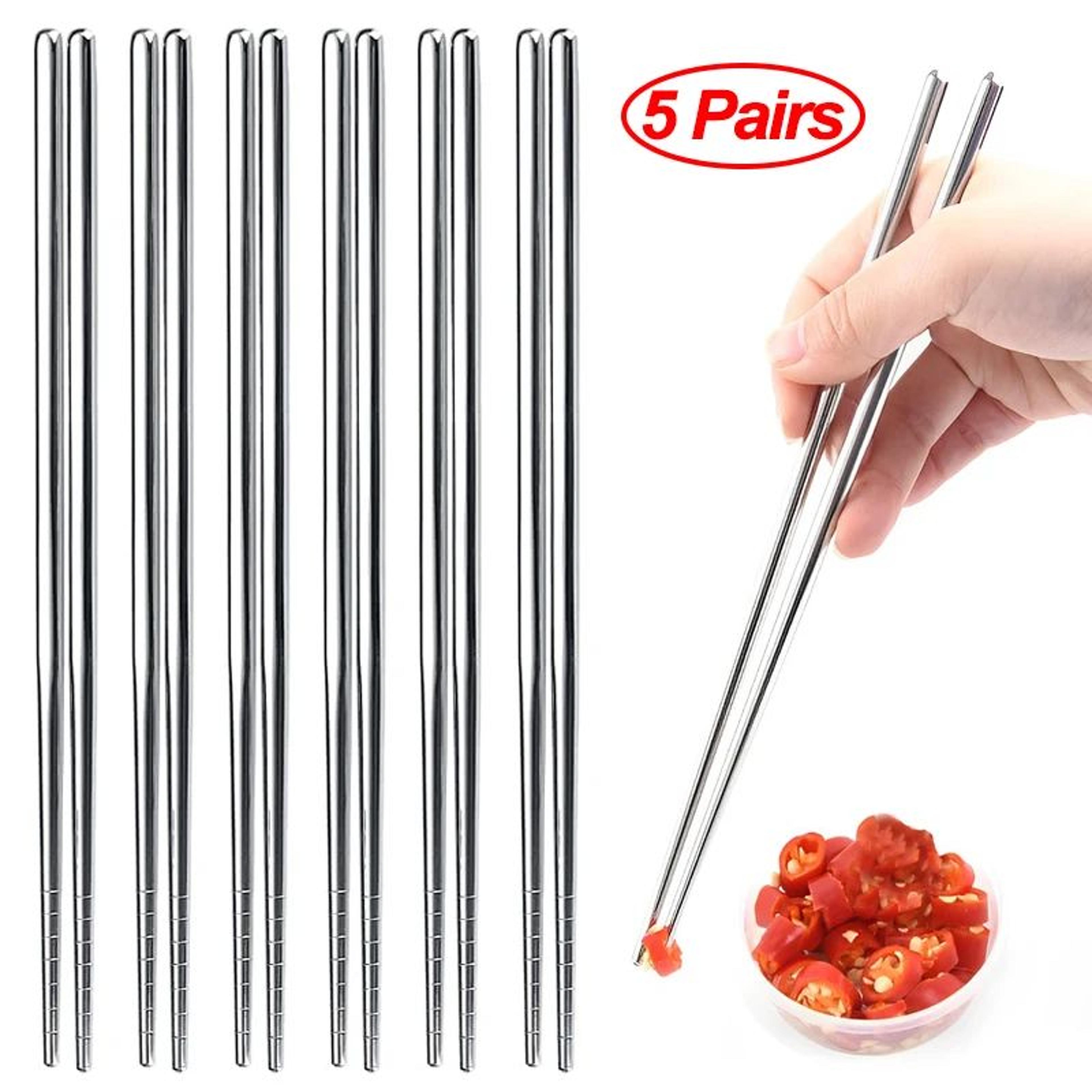 silver stainless steel chopsticks set - reusable non-slip korean style dining chopsticks