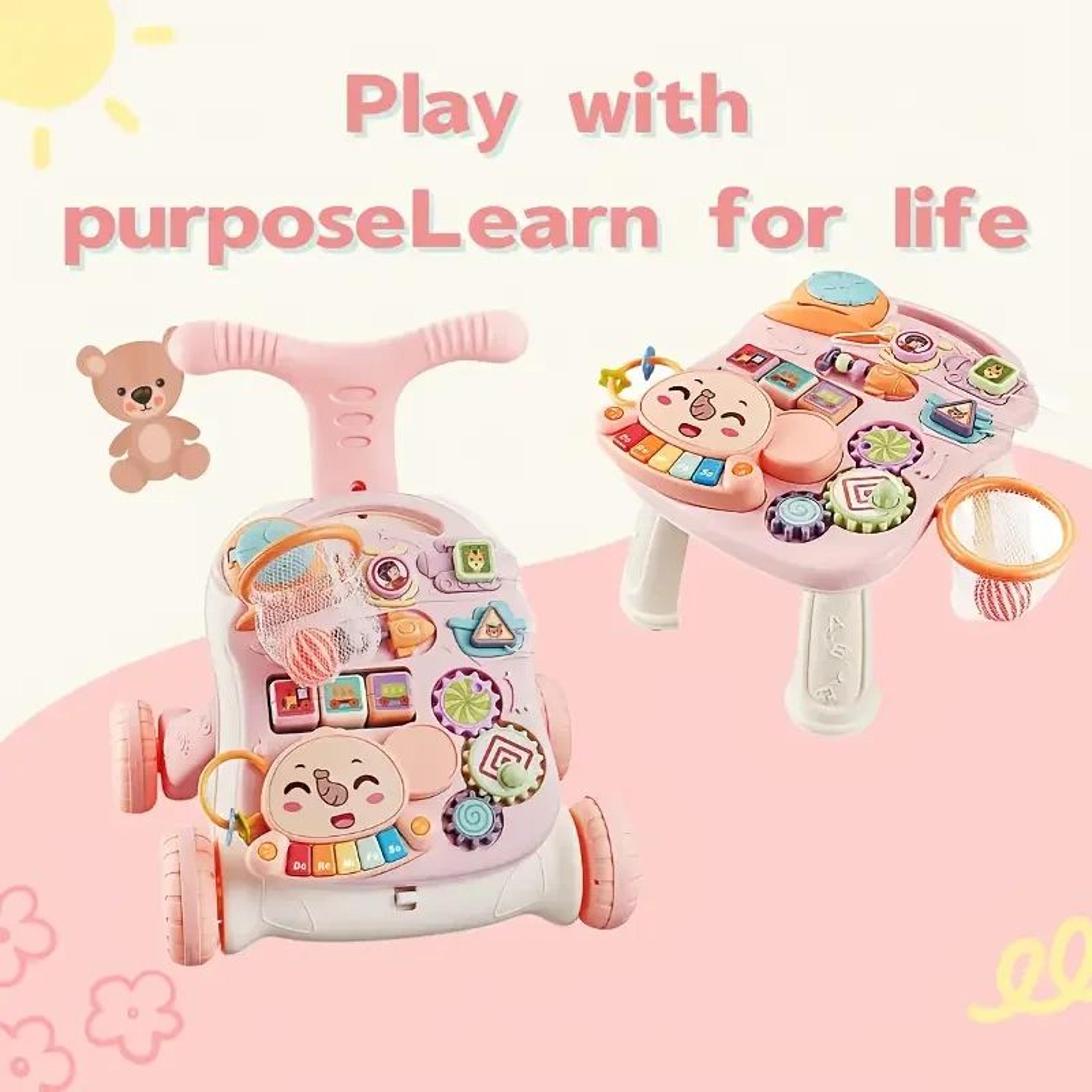 2-in-1 baby walker sit to stand learning walker with music & activity tray