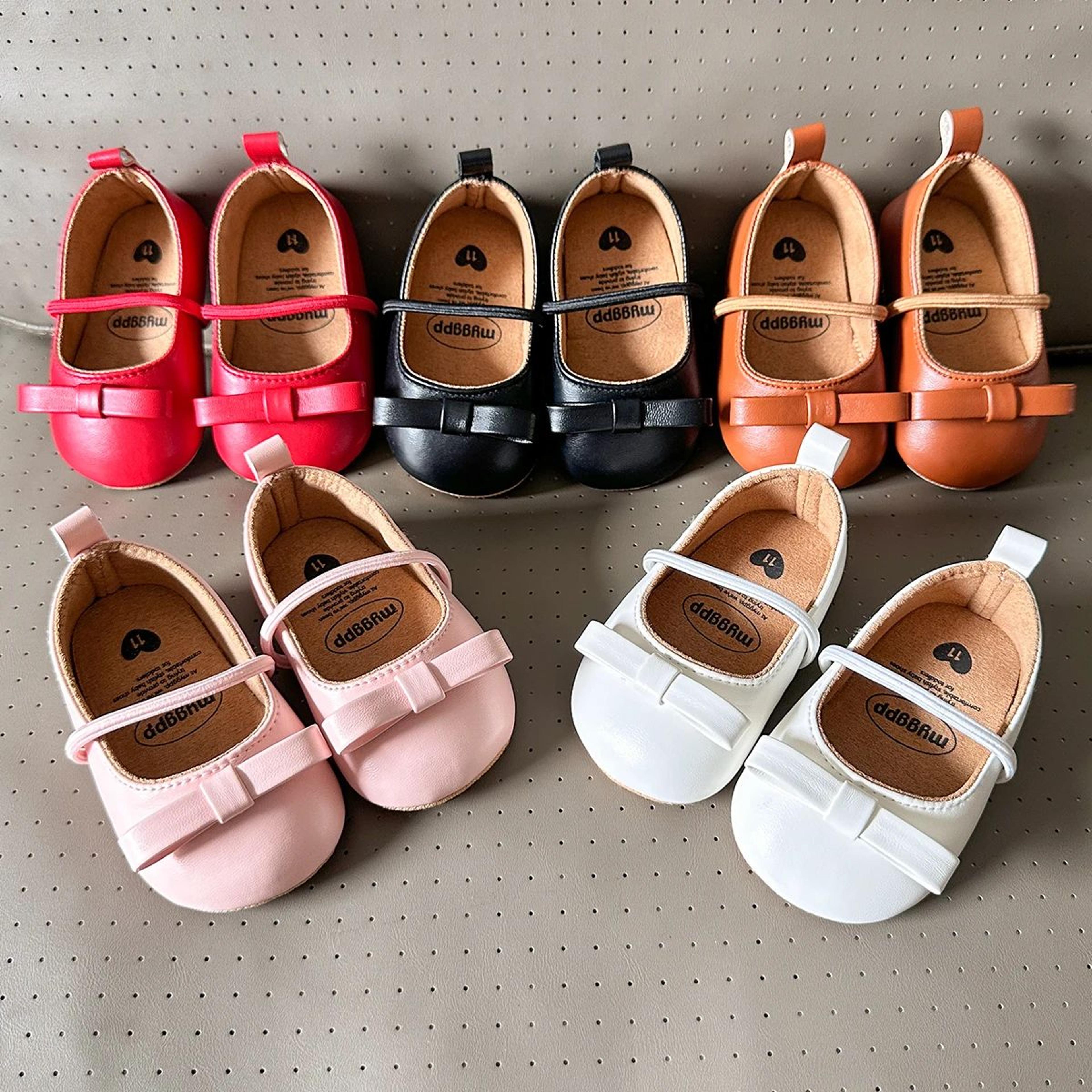 elegant baby girl mary jane shoes with bow – soft infant first walker flats