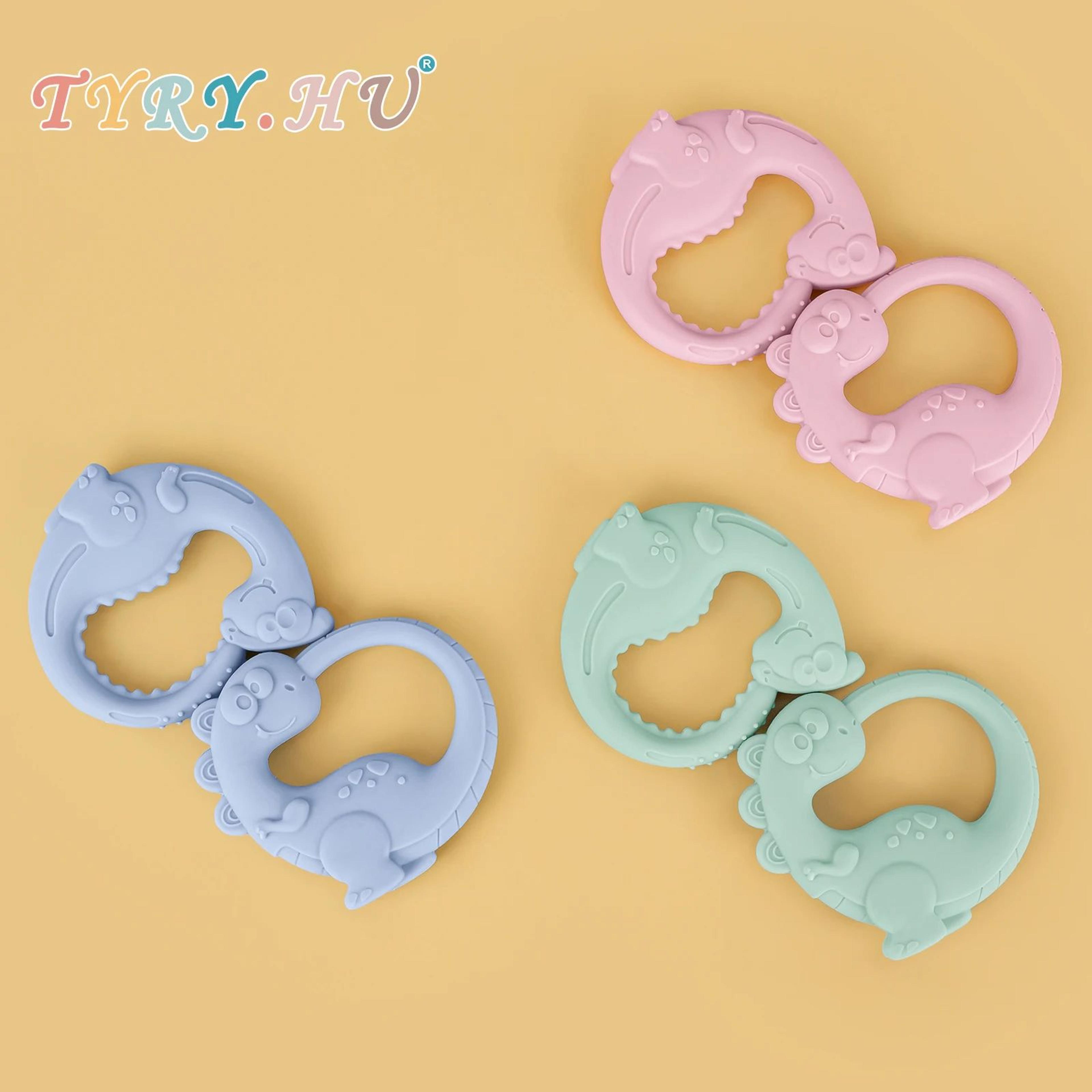 dinosoft silicone baby teether bracelet set – bpa-free dinosaur teething toy for infants