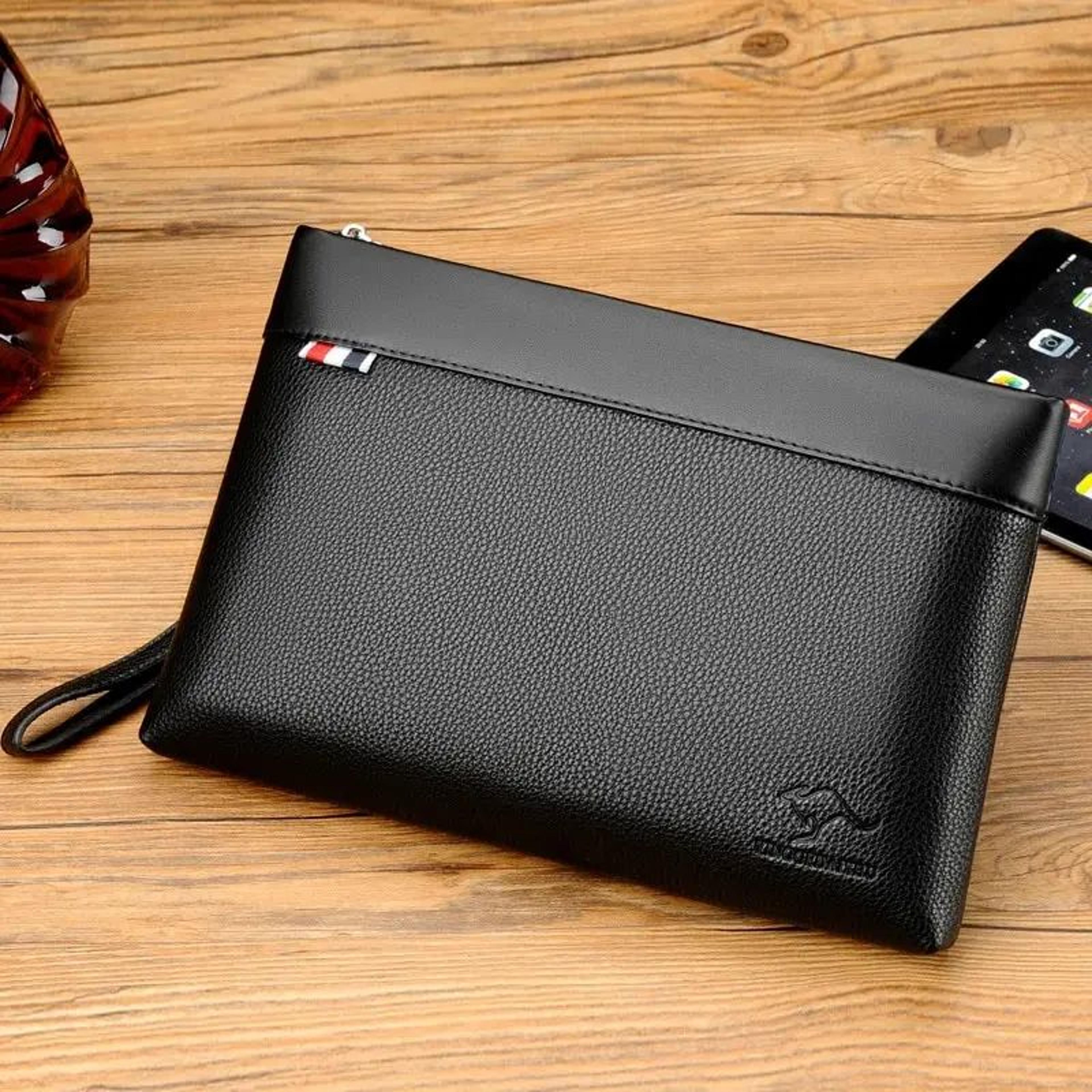 premium large capacity mens leather clutch bag – luxury designer wallet pouch