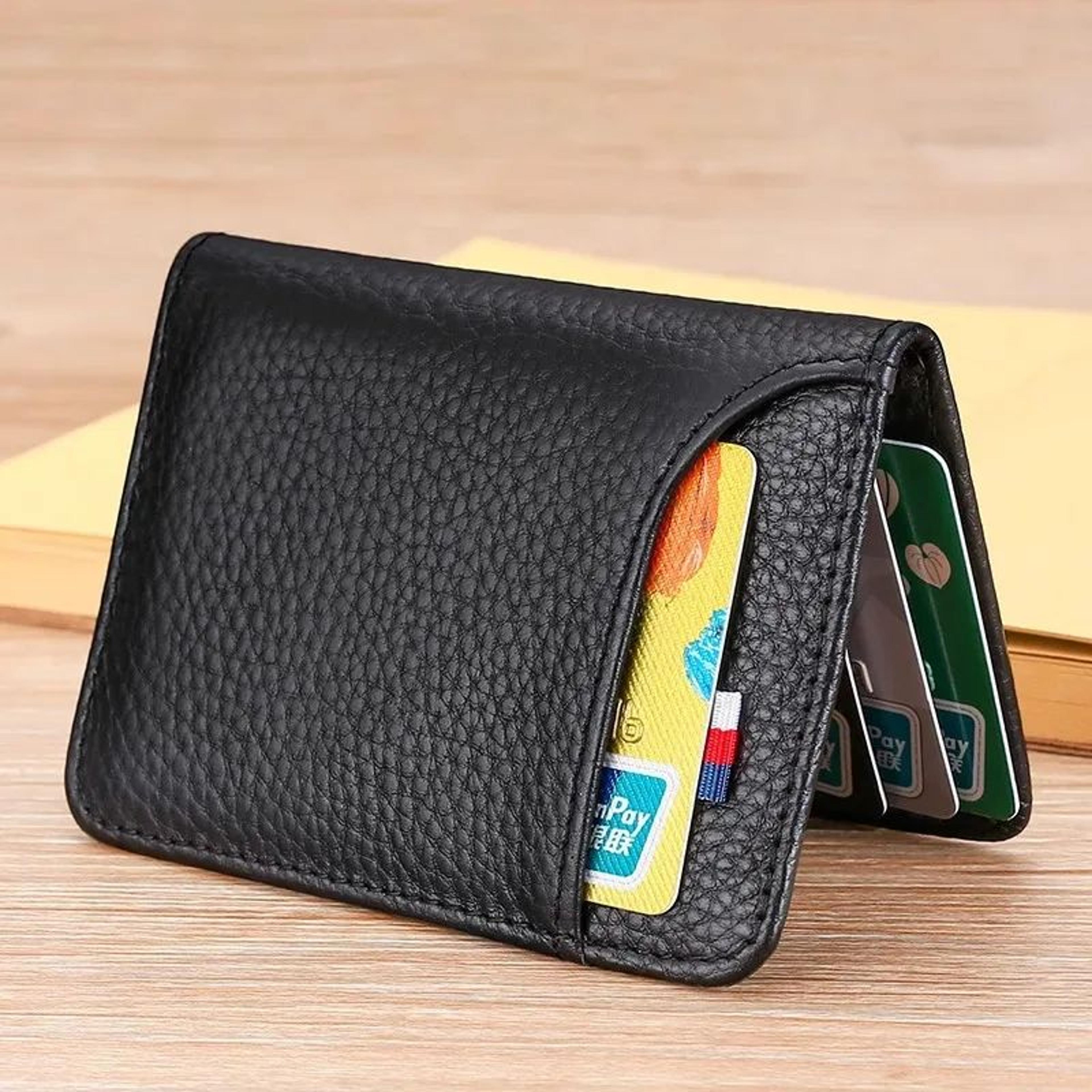 slim leather card holder for men – ultra-thin minimalist wallet & business card case