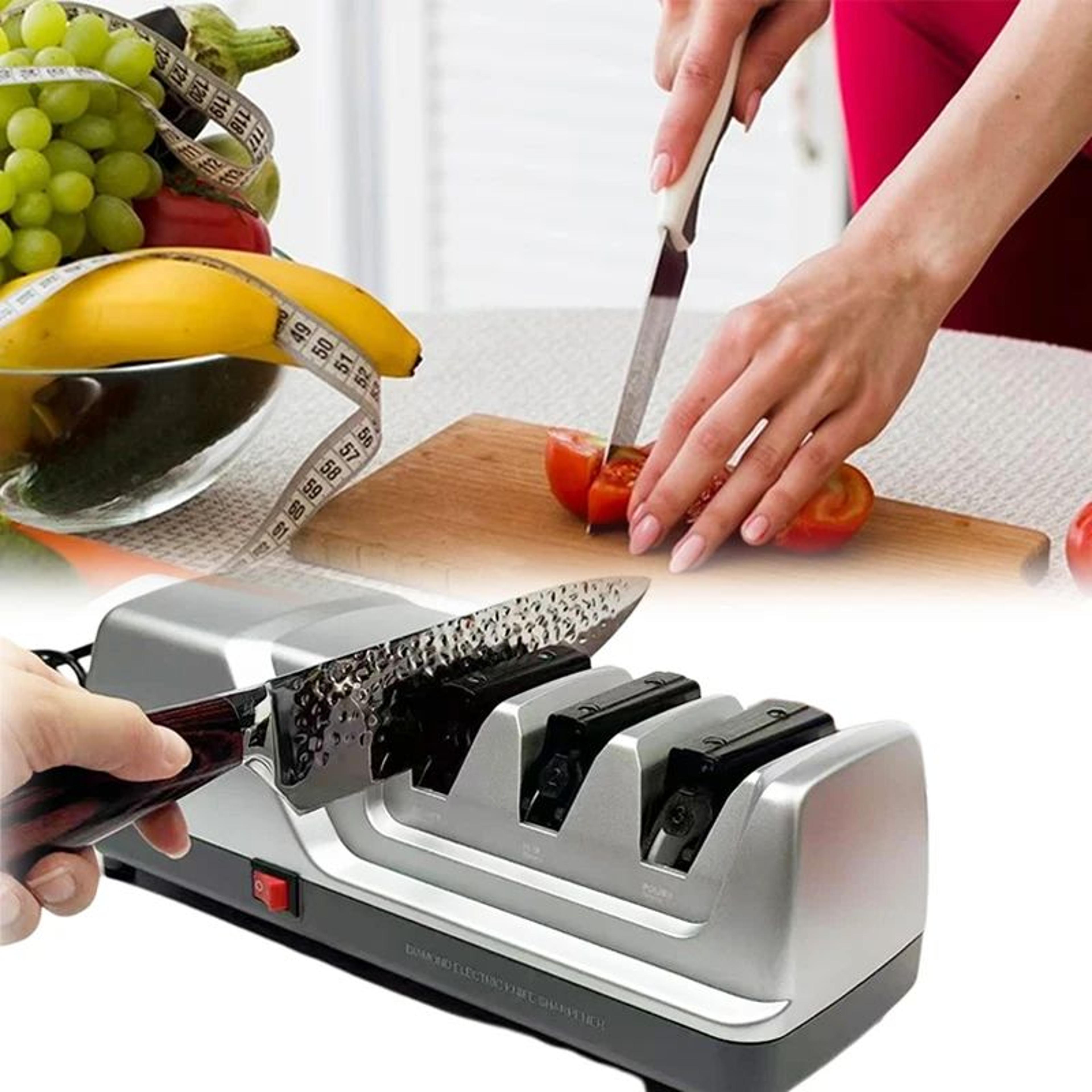 precision edge diamond knife sharpener – 3-stage manual kitchen knife sharpener with 15° & 20° angles (eu plug)