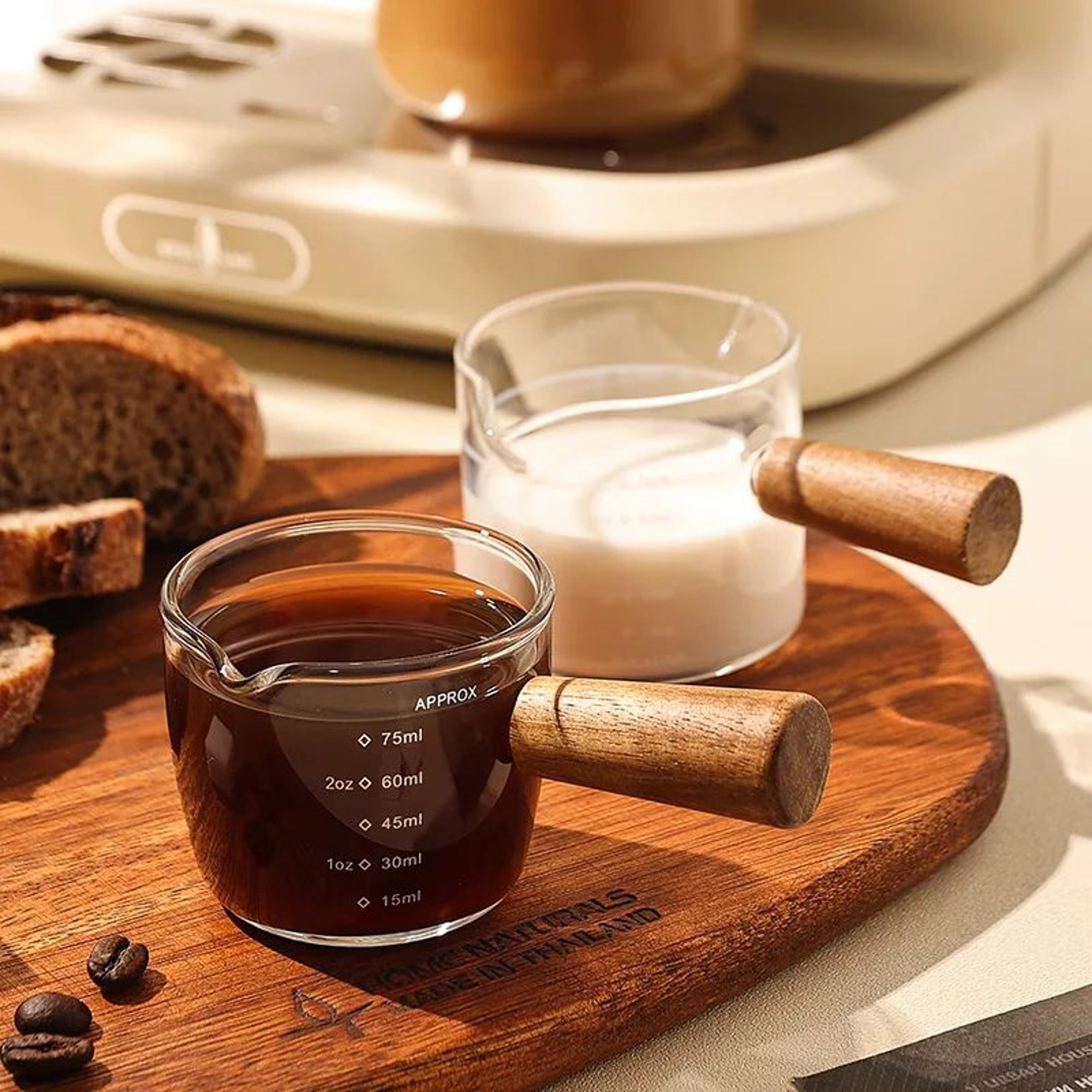 italian glass espresso cup set with measuring marks barista shot glass & mini milk jug