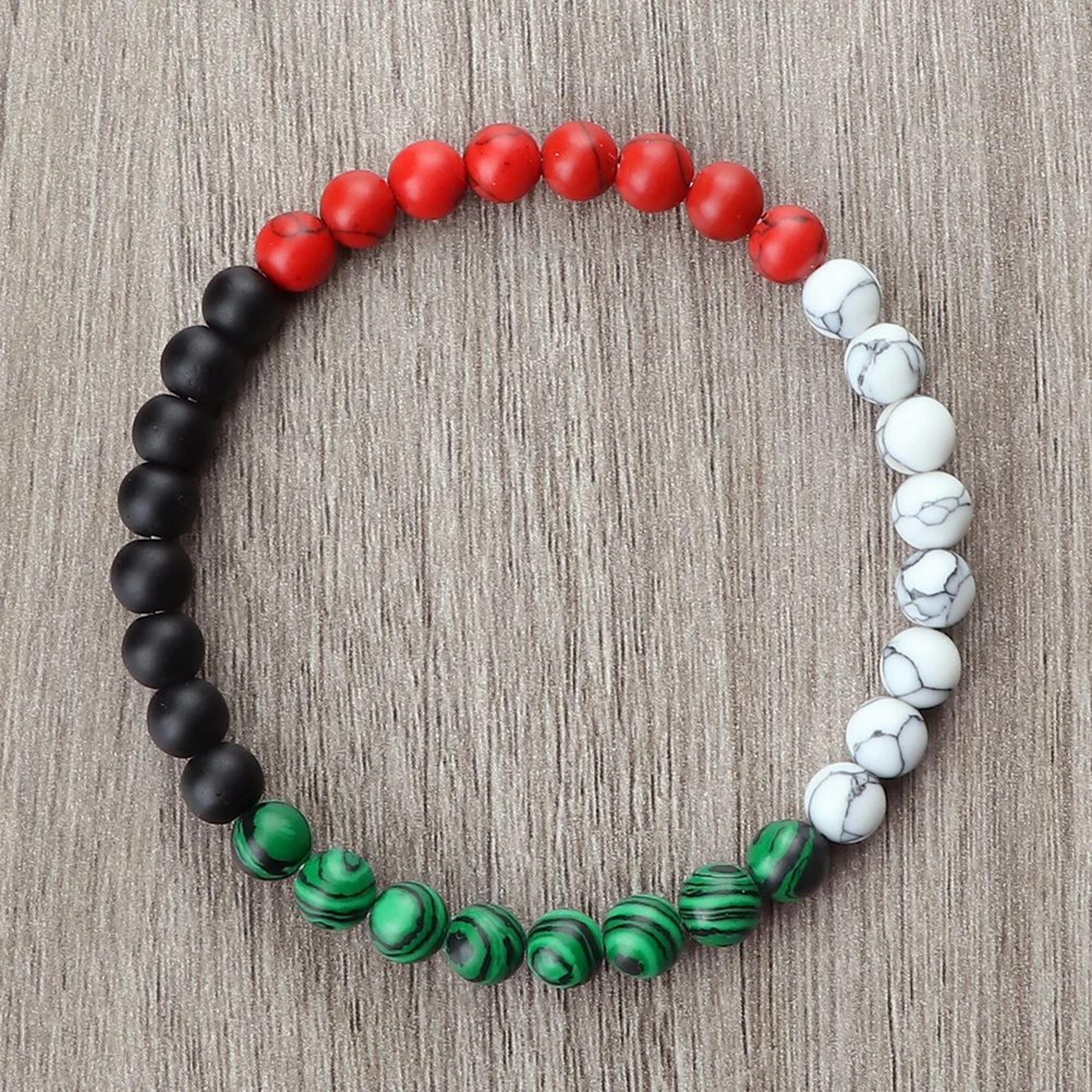 palestine flag natural stone bead bracelet – unisex prayer & symbolic jewelry