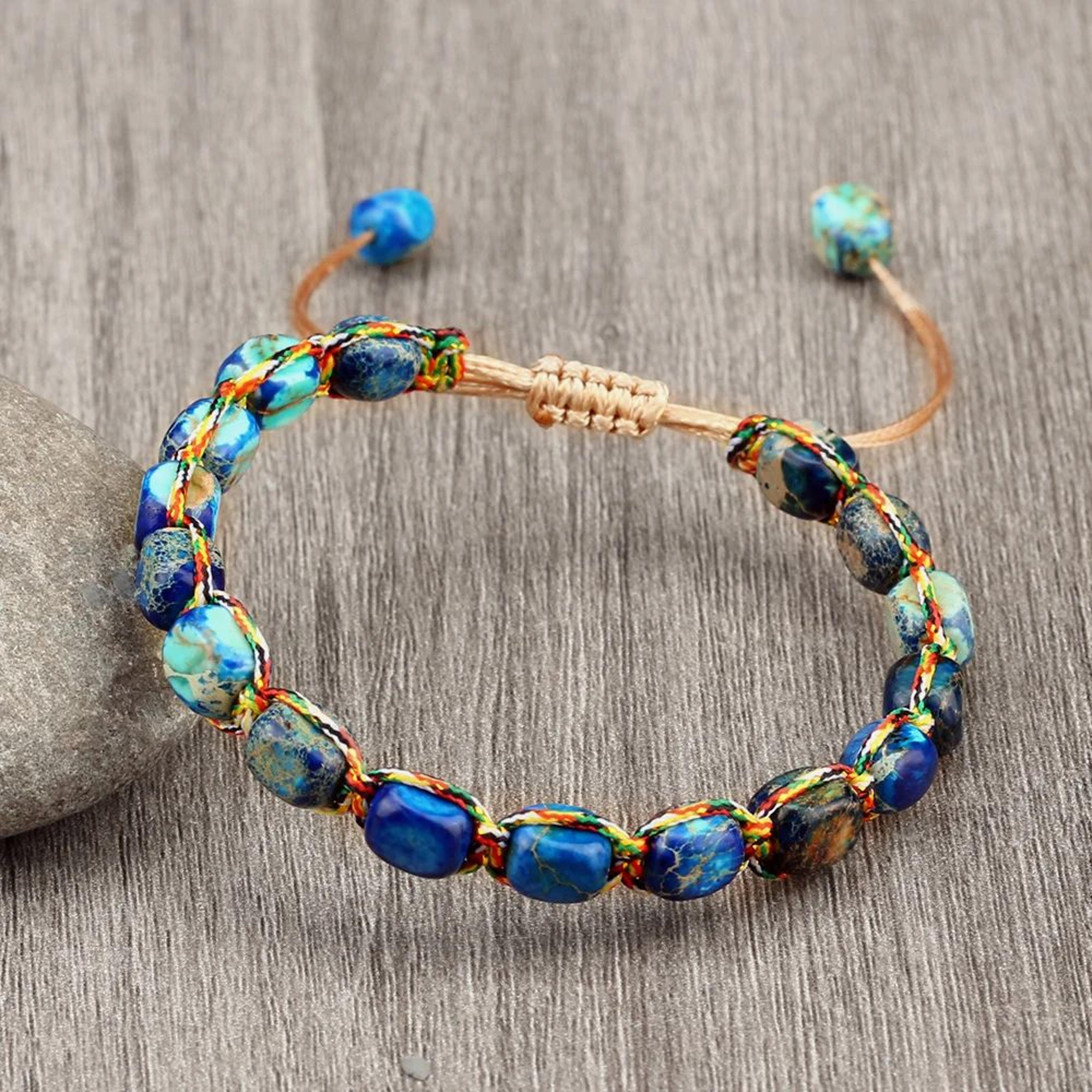 natural stone square bead bracelet adjustable braided rope couples bracelet for women and men