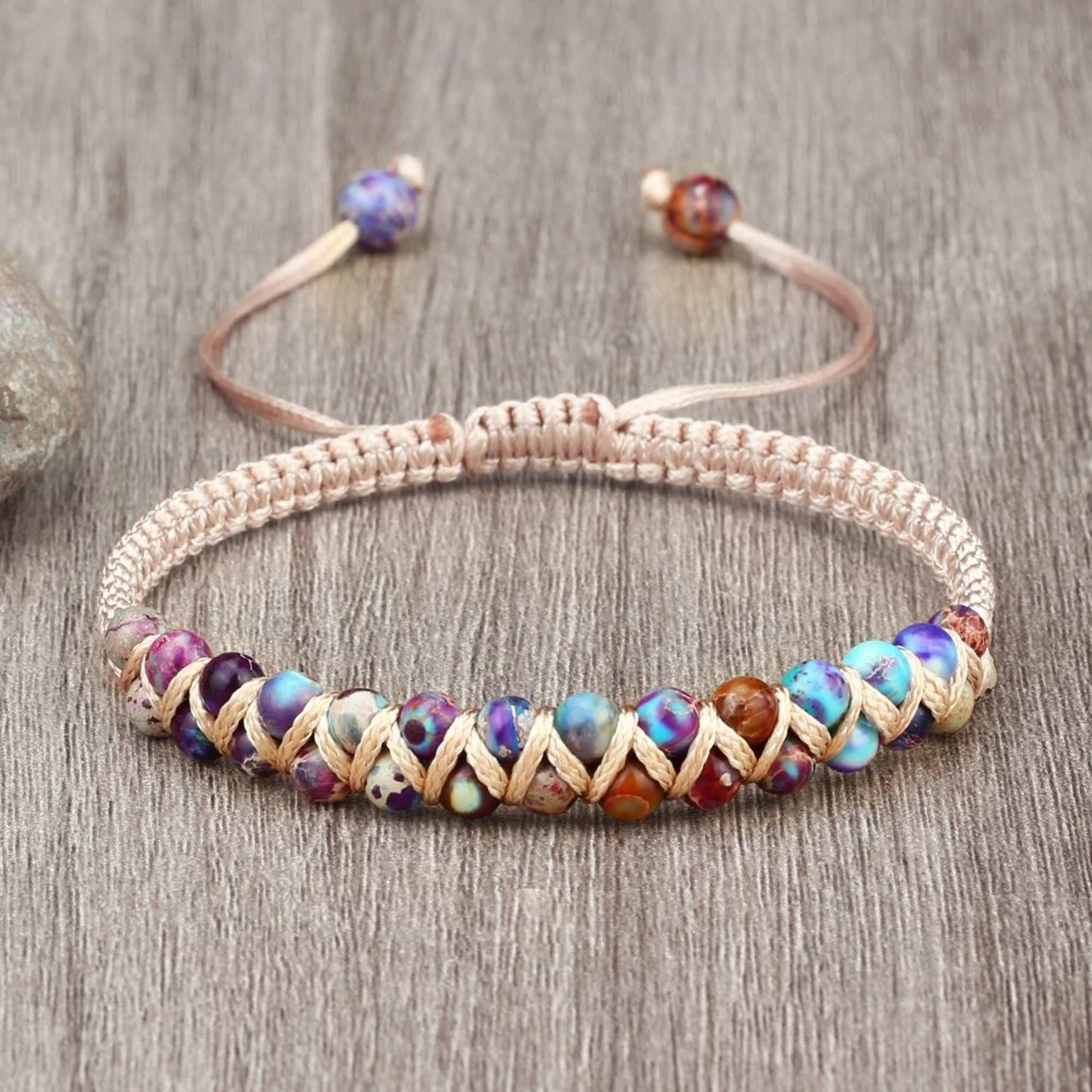 4mm natural stone bracelet for men and women, adjustable braided meditation beaded bracelet